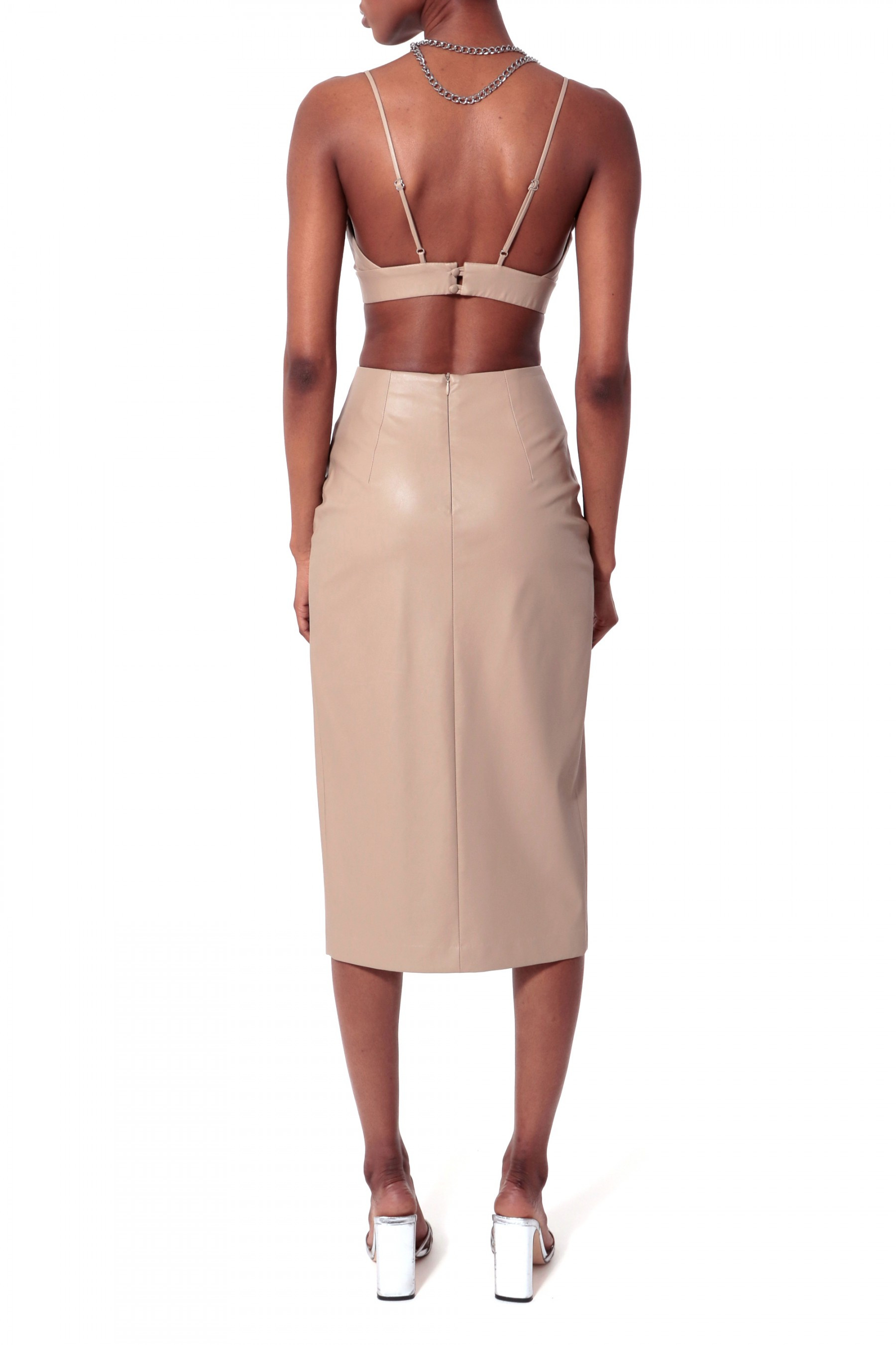 Shop Halewski Vegan Leather Skirt Salma Cool Beige