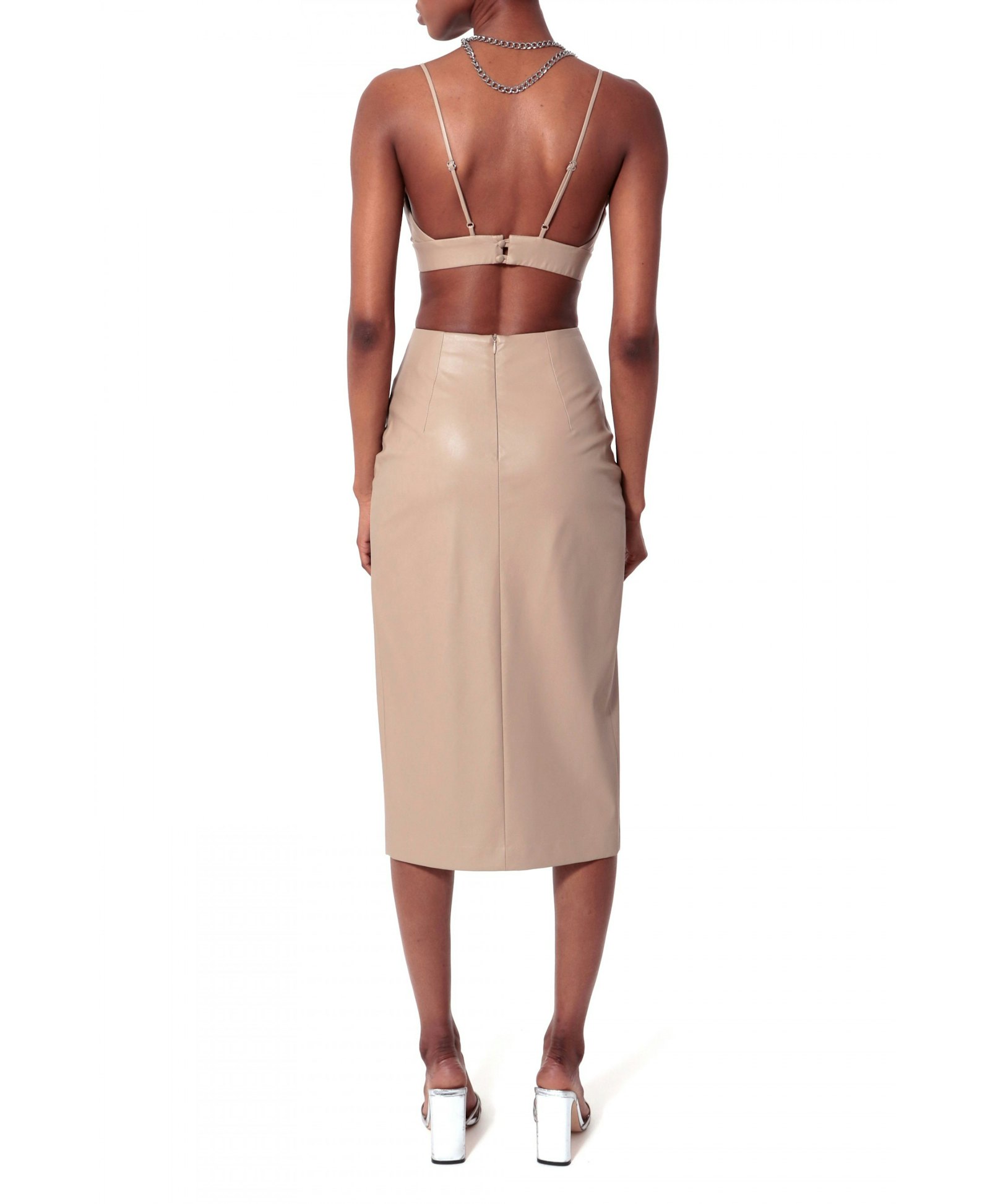 Salma Cool Beige Vegan Leather Skirt made by HALEWSKI