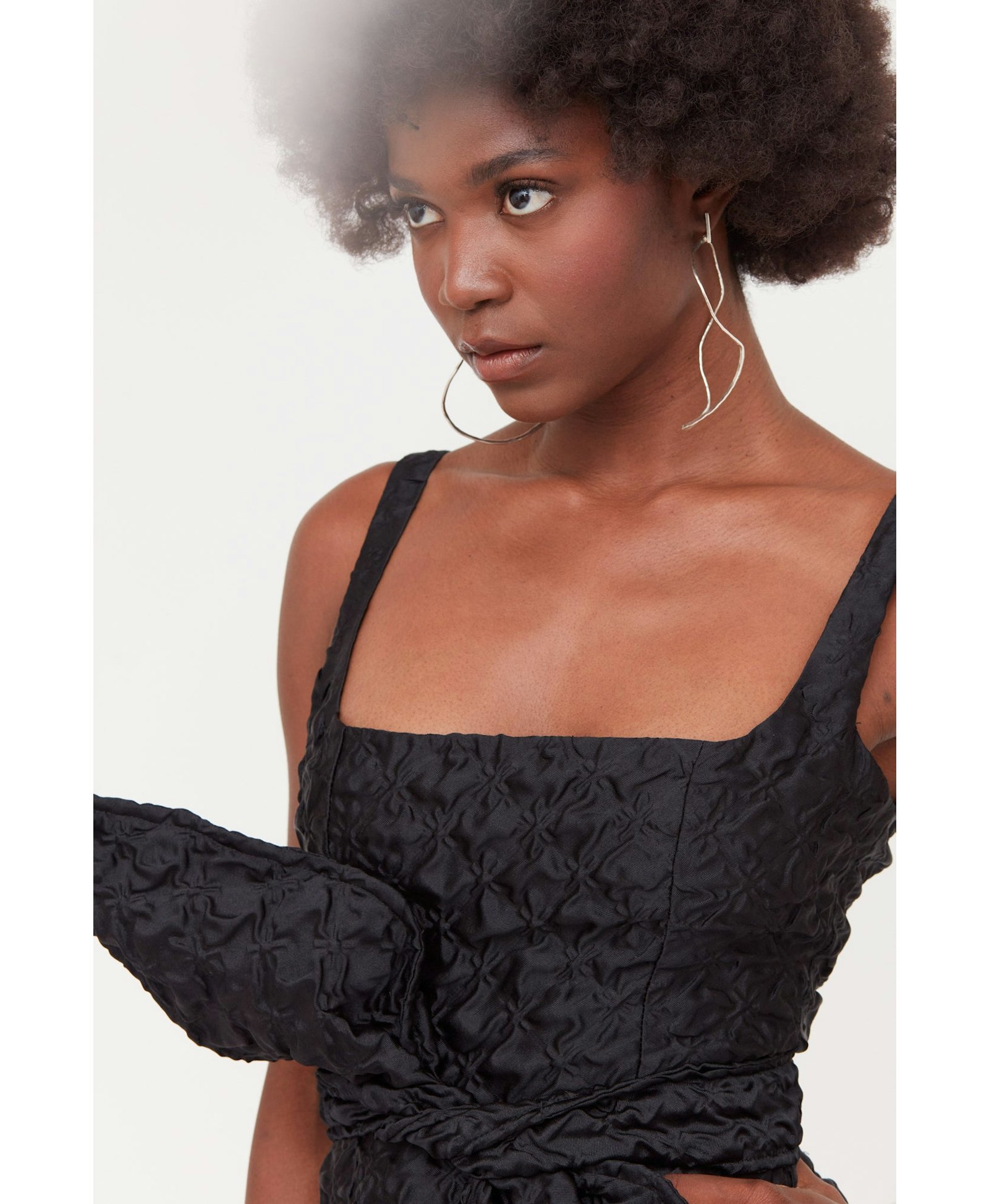 GOLDA Black Textured Fabric Mini Dress With Bow Belt made by UNDRESS