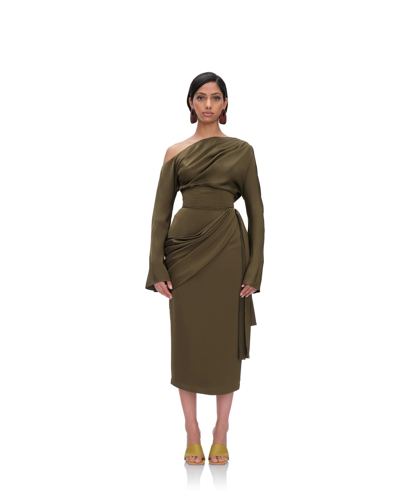 IDO DRAPE MIDI SKIRT - OLIVE made by Andrea Iyamah
