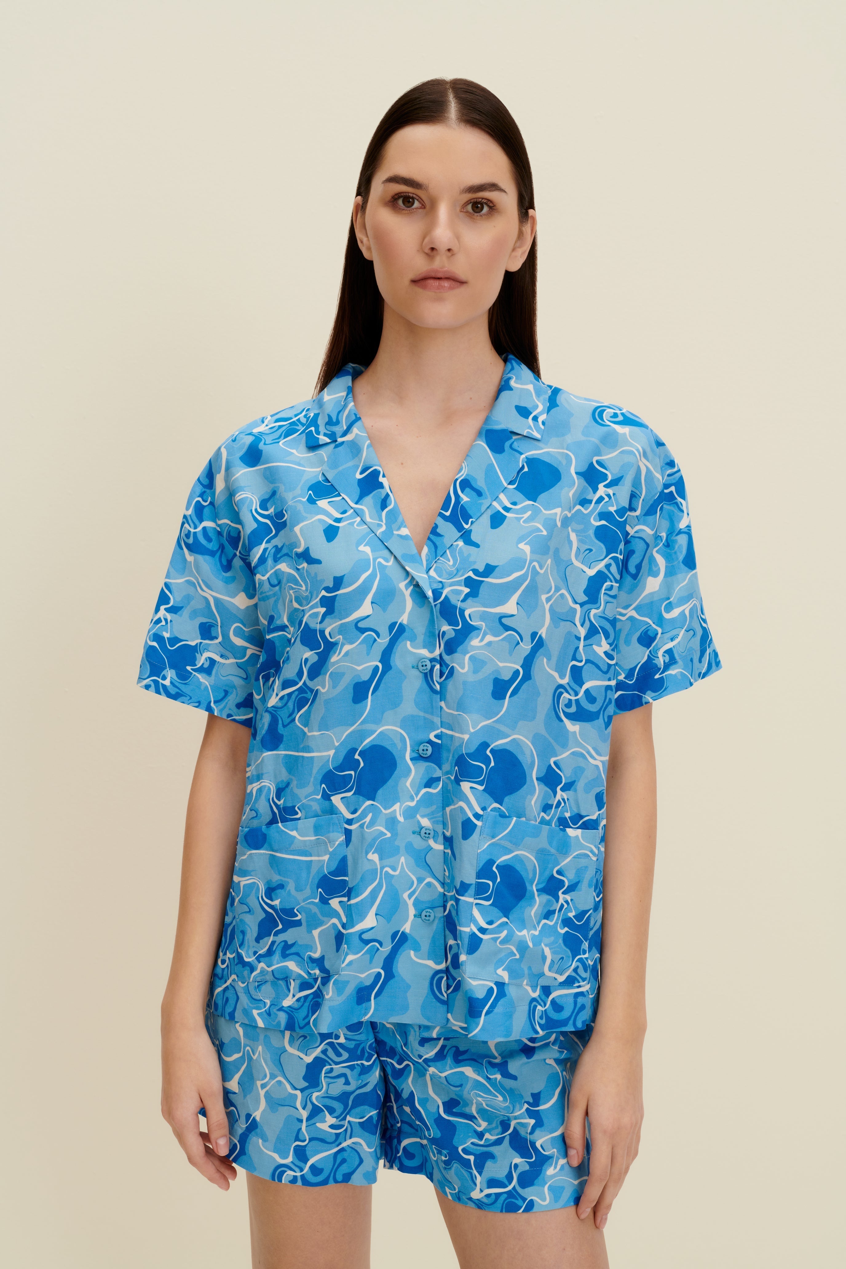 Shop Jaaf Short Sleeve Oversized Shirt In Pool Water Print