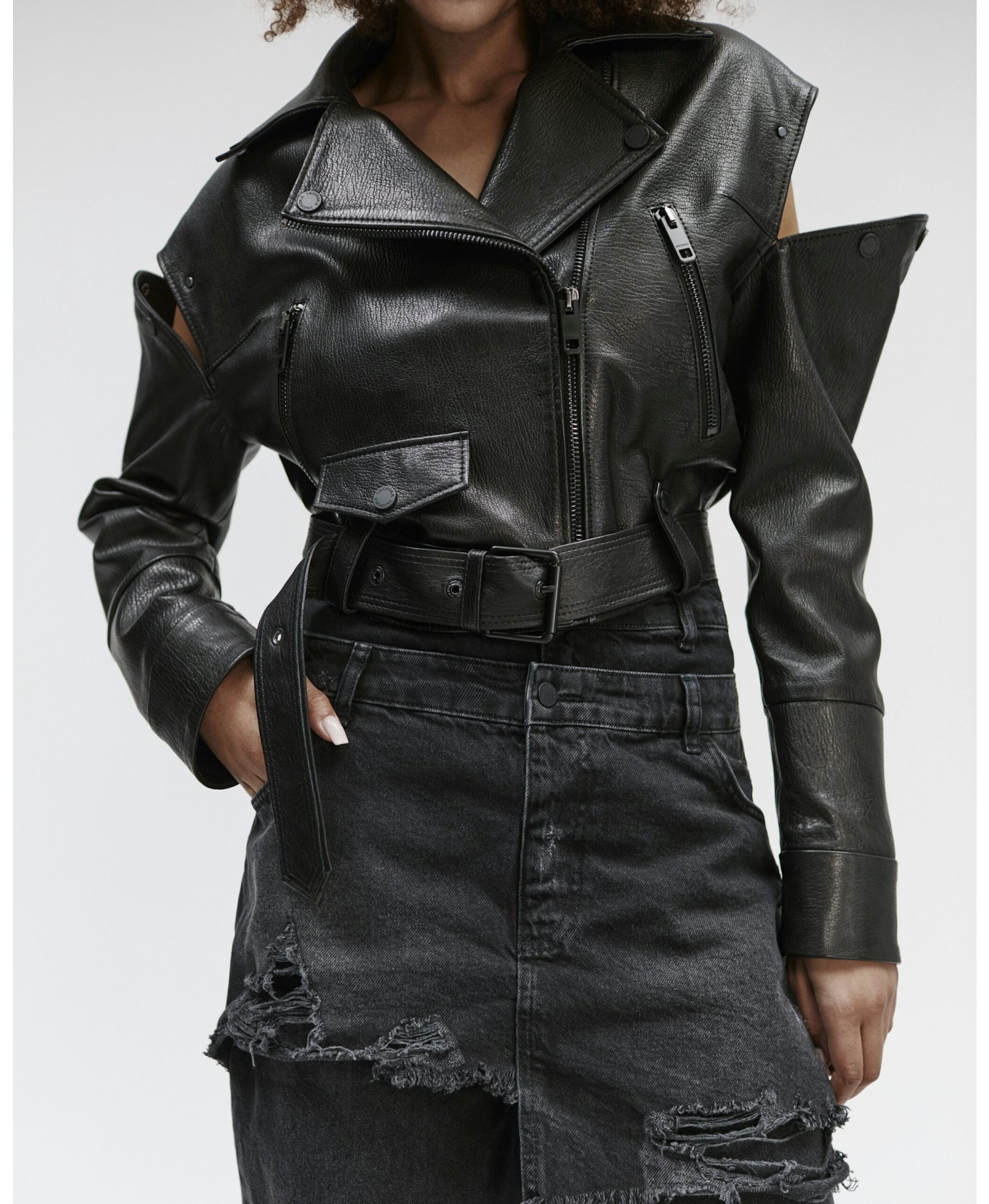 Cropped Biker Jacket In Black Leather made by YAVORSKA