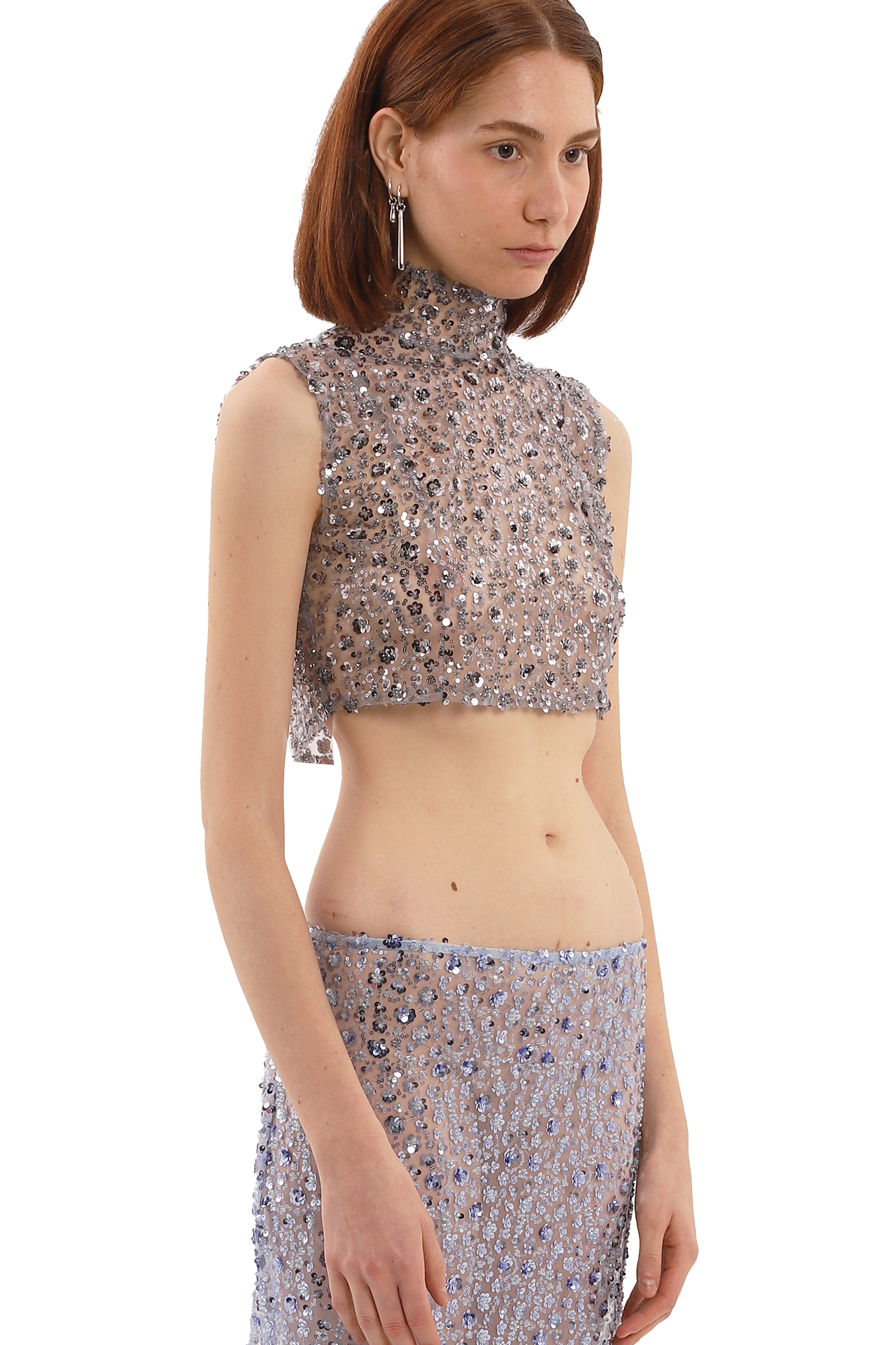 Shop Compte Spain Gray Sequin Embroidered Top