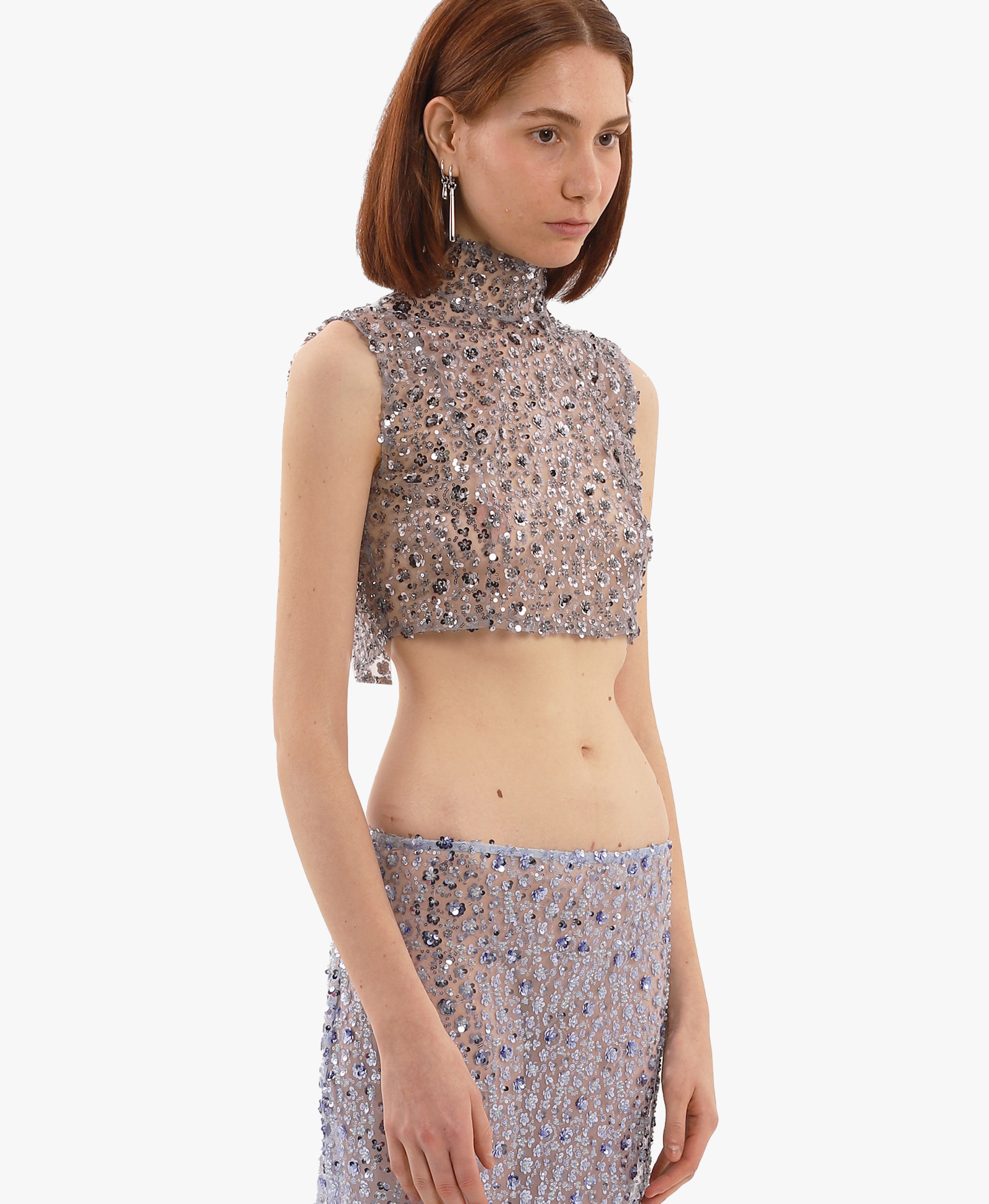 Gray sequin embroidered top made by Compte Spain