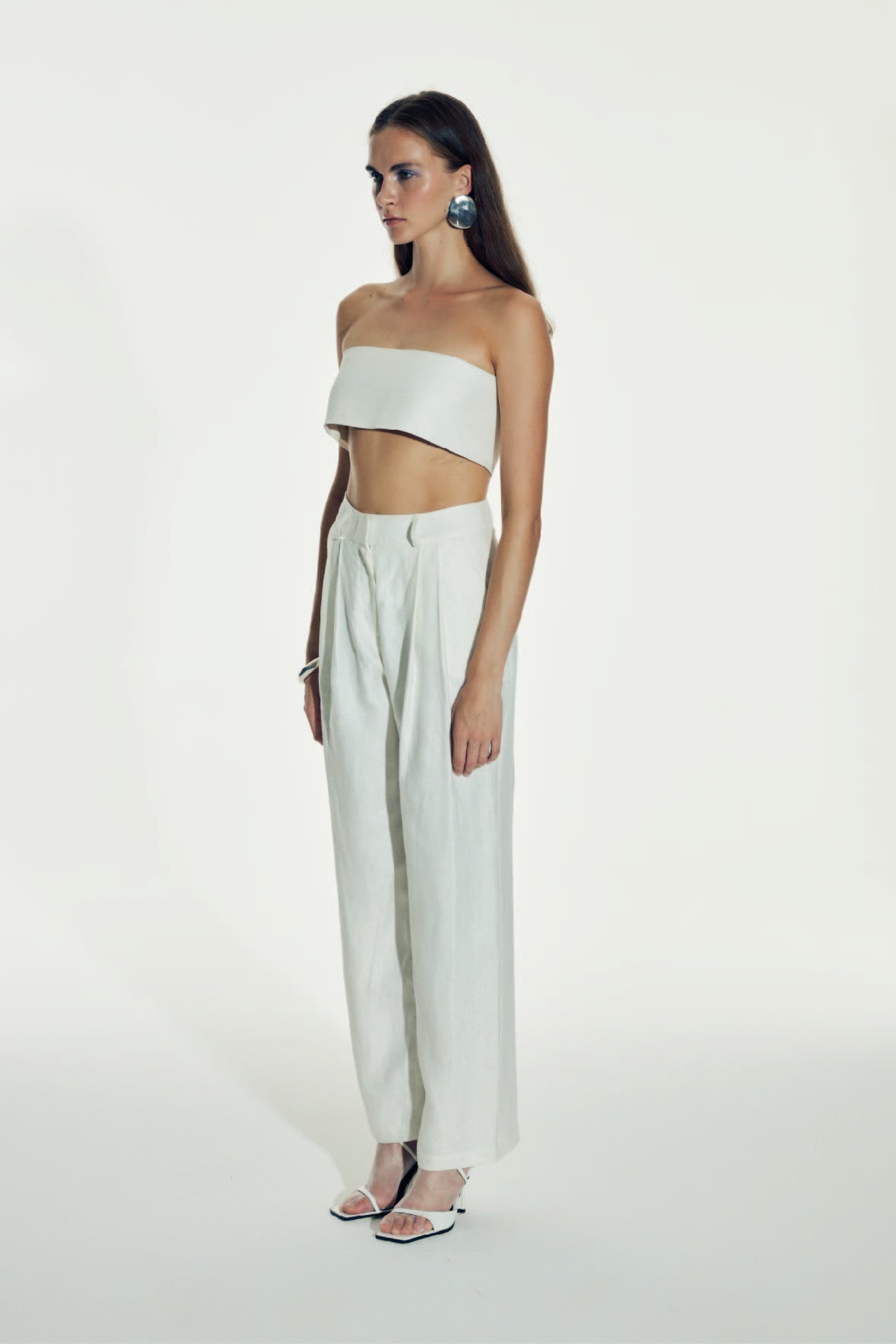 Shop Nazli Ceren Tina Linen Trousers In White Sand