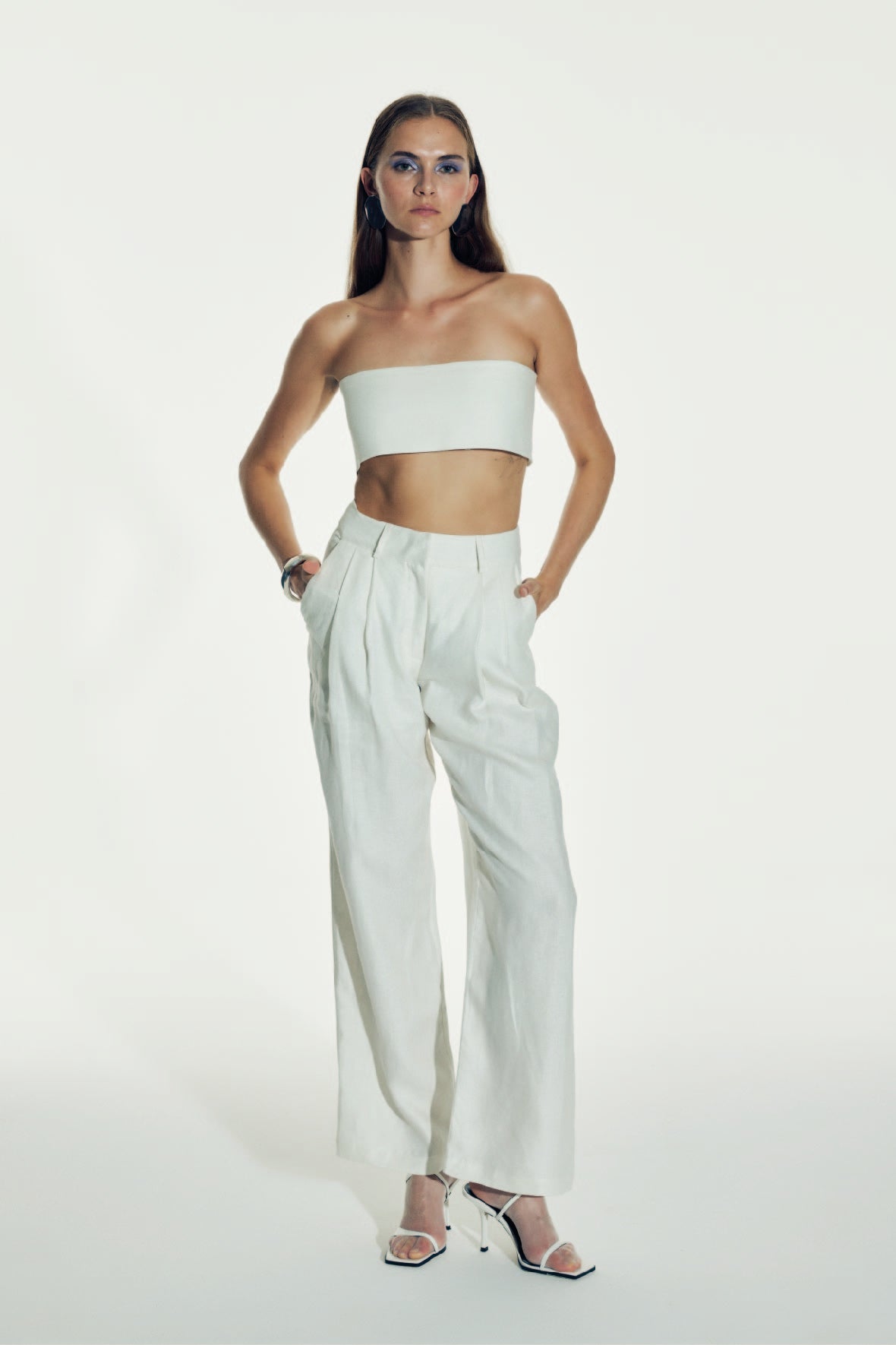 Shop Nazli Ceren Tina Linen Trousers In White Sand