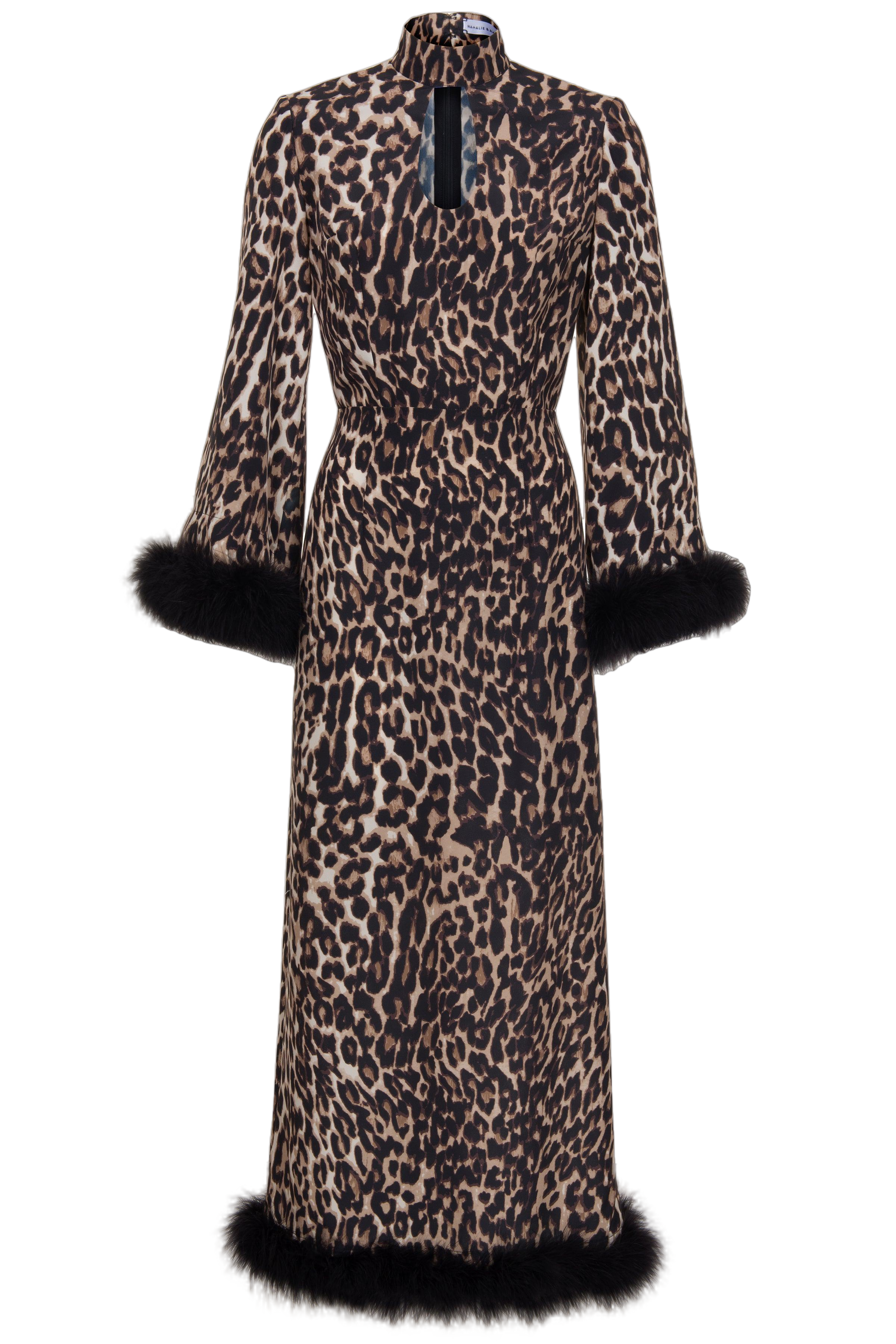 Natalie And Alanna Liz Leopard Print Maxi Dress Trimmed In Marabou