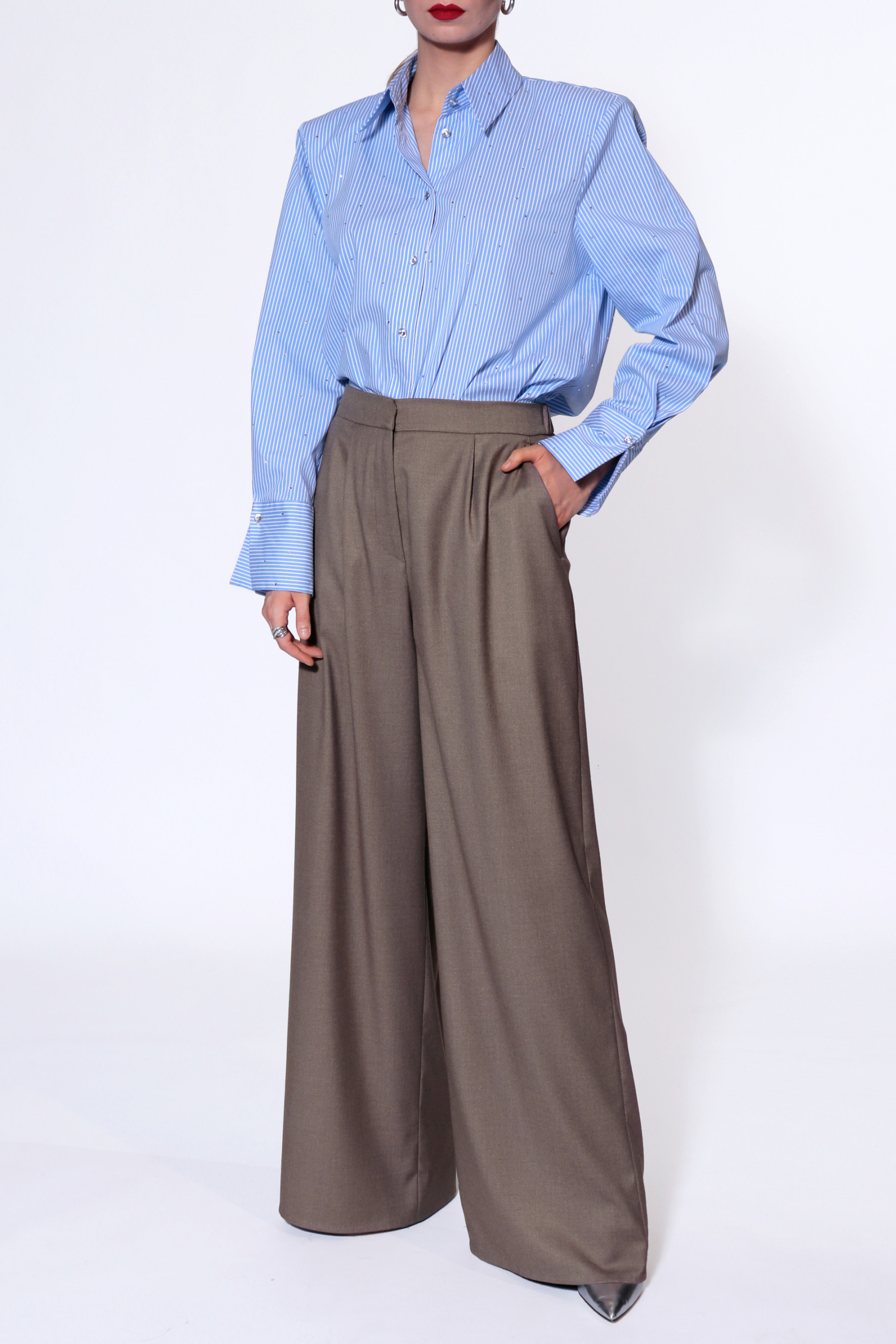 Shop Halewski Trousers Ophelie Brown Melange