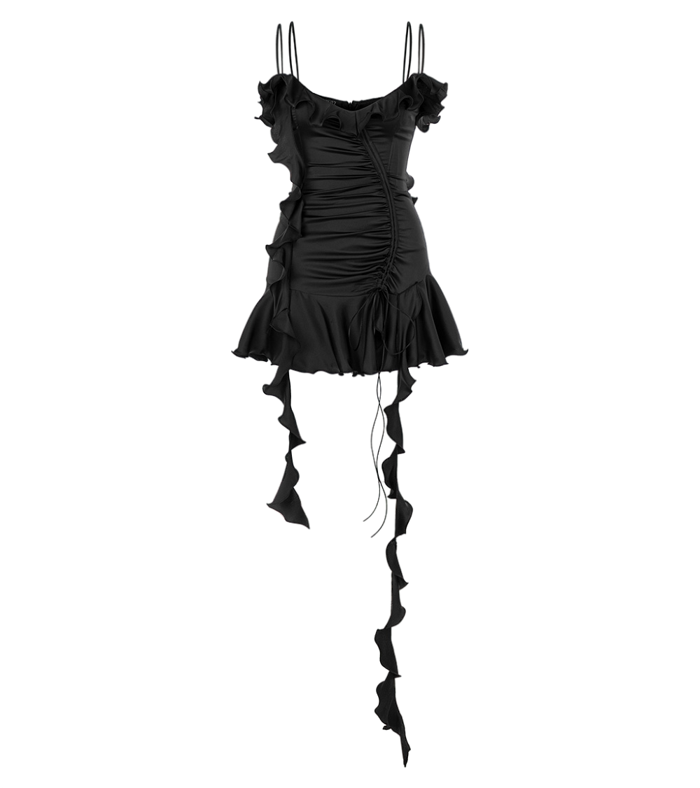 Sudietuz Ruffle Mini Black Dress