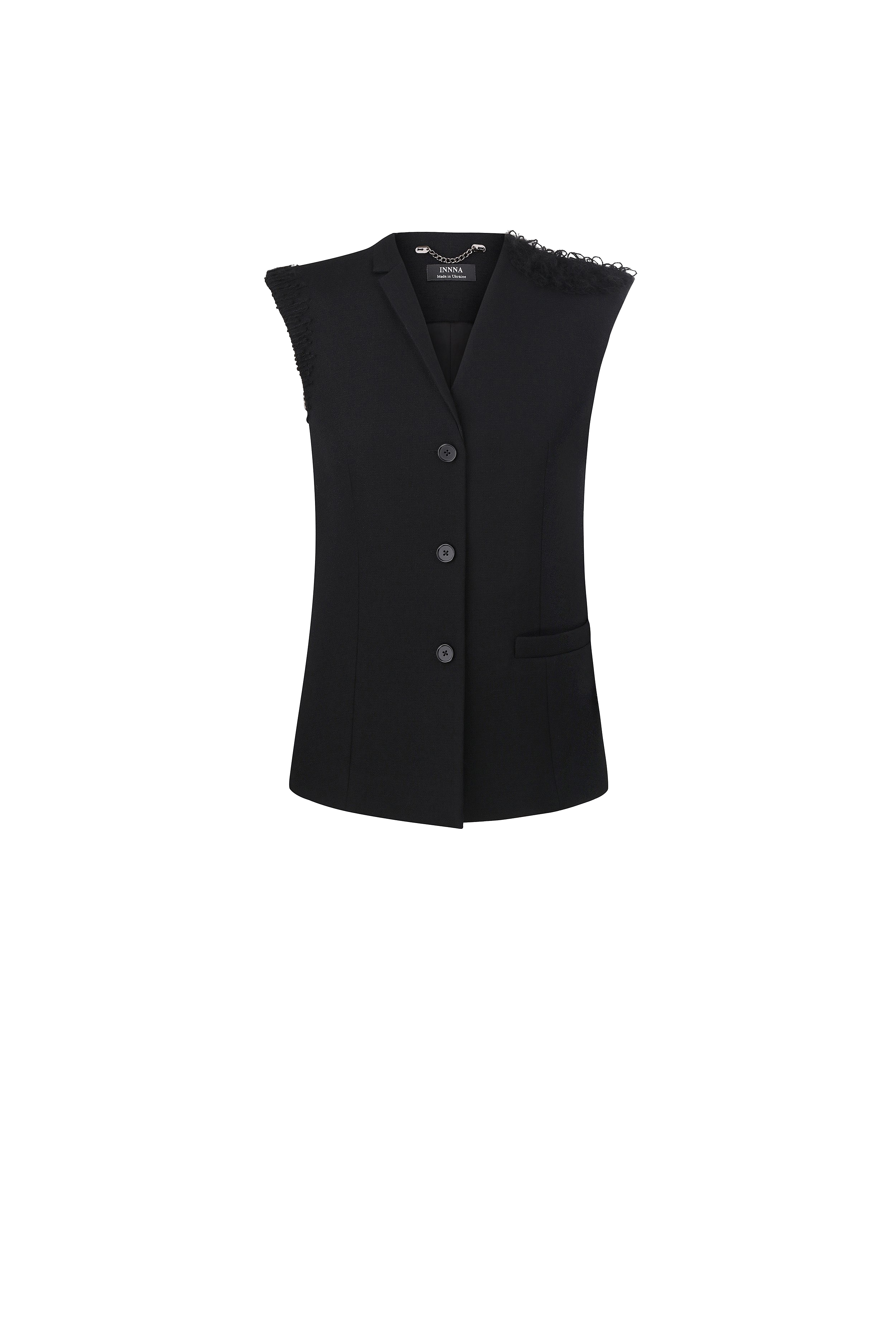 Shop Innna Black Vest With A Mohair Shoulder