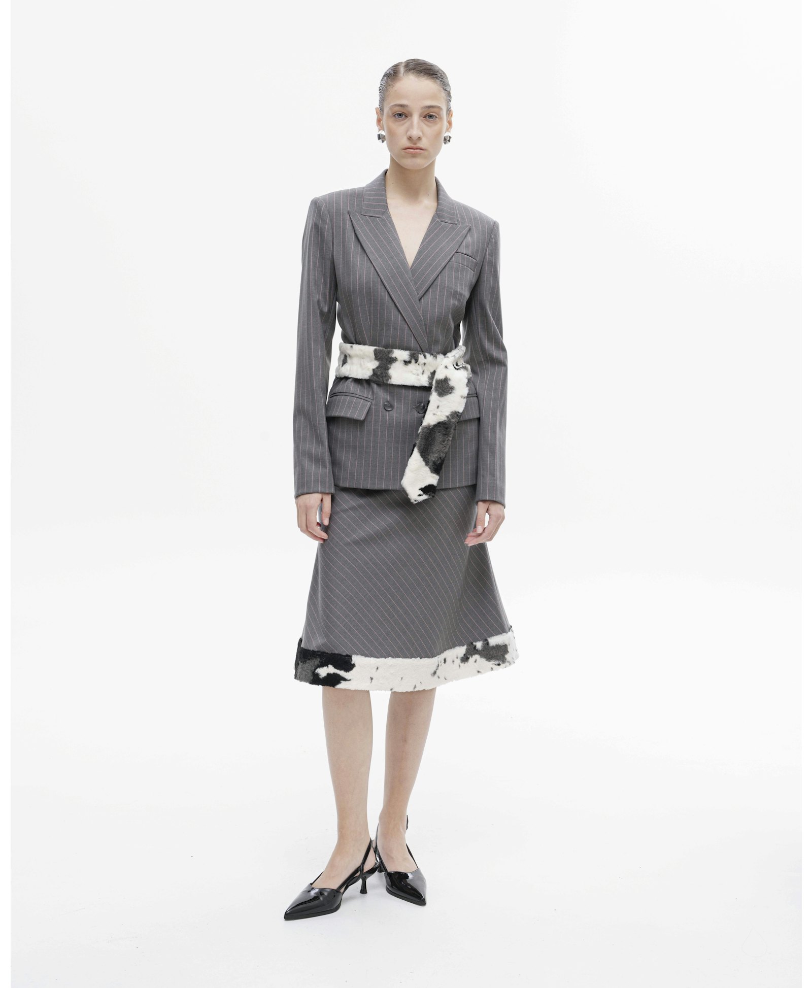 Faux fur belt blazer made by Maria Kokhia