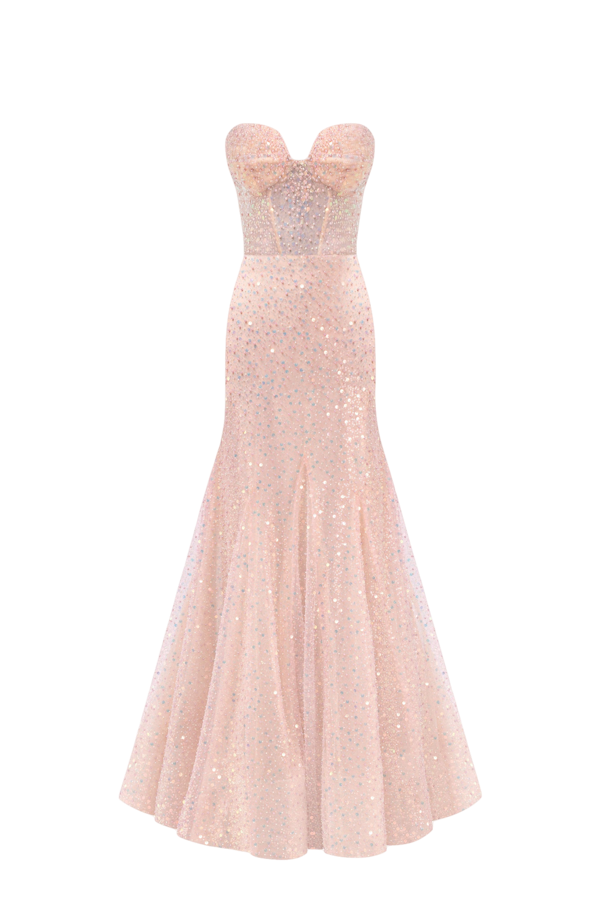 Millà Entrance-worthy Semi-transparent Rose Gold Maxi Sequined Dress In Pink