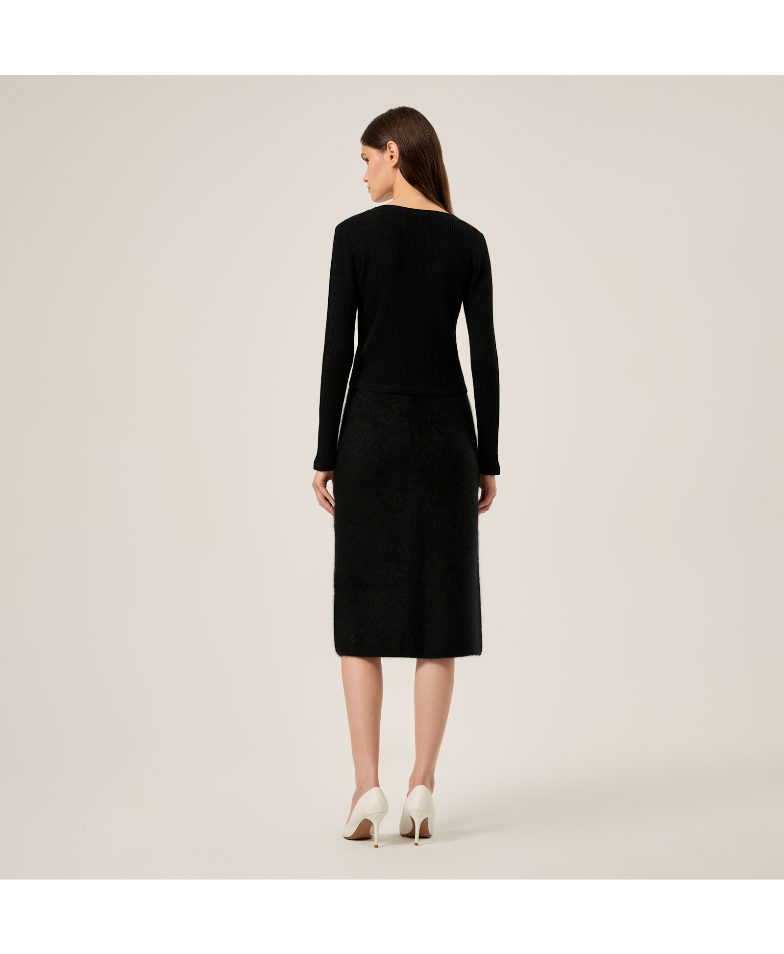 SILK CASHMERE CABLE-KNIT U-NECK SWEATER in Black made by CRUSH Collection