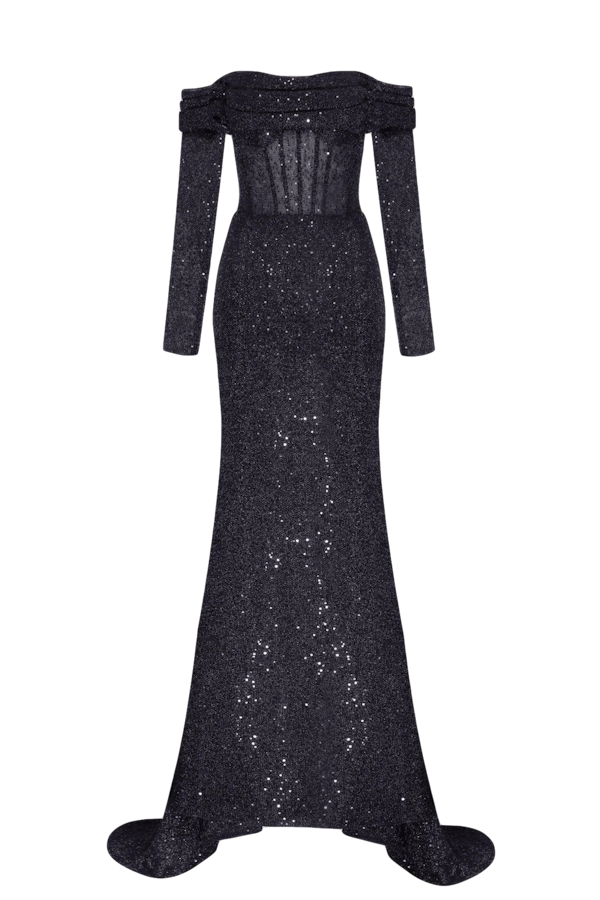 Millà Elegant Black Off-the-shoulder Sparkling Maxi Dress