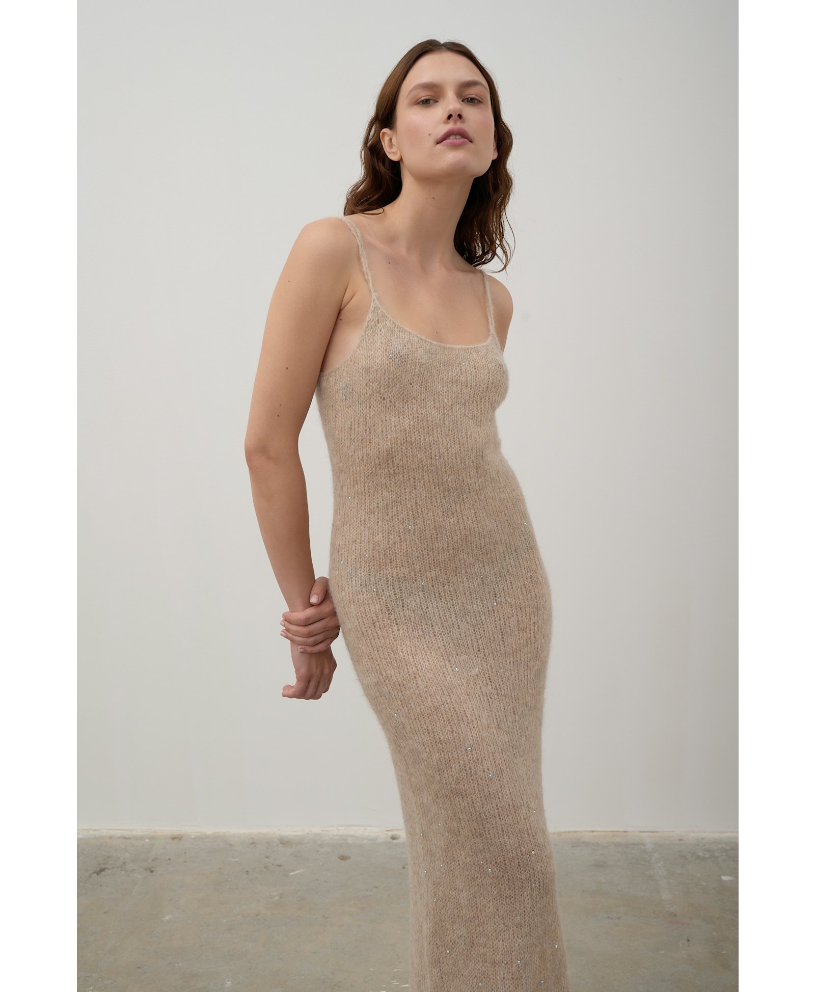 Fitted alpaca and silk dress made by Karen Arcanjo