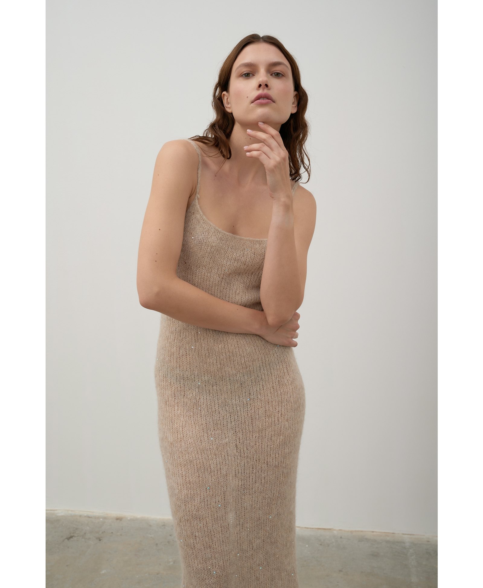 Fitted alpaca and silk dress made by Karen Arcanjo