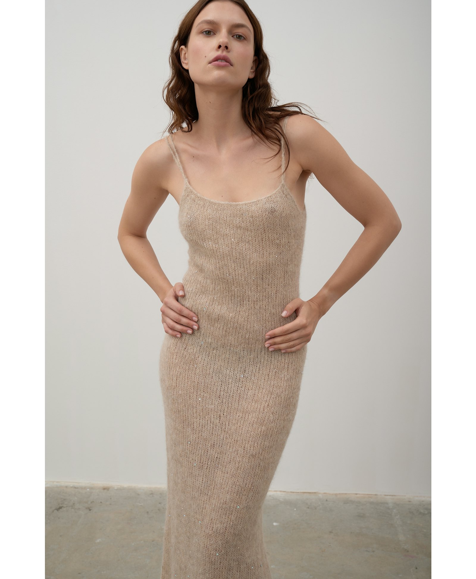 Fitted alpaca and silk dress made by Karen Arcanjo