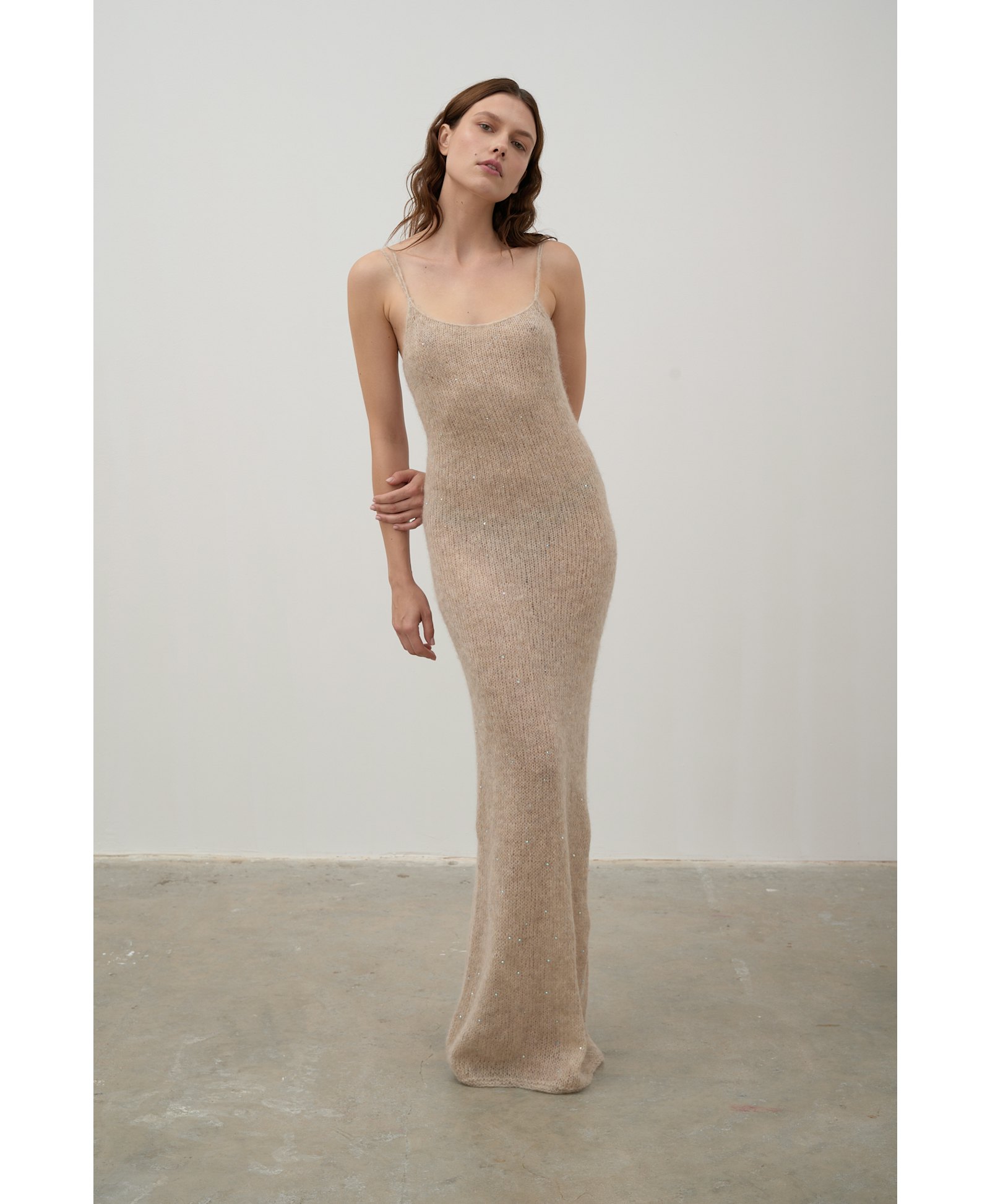 Fitted alpaca and silk dress made by Karen Arcanjo