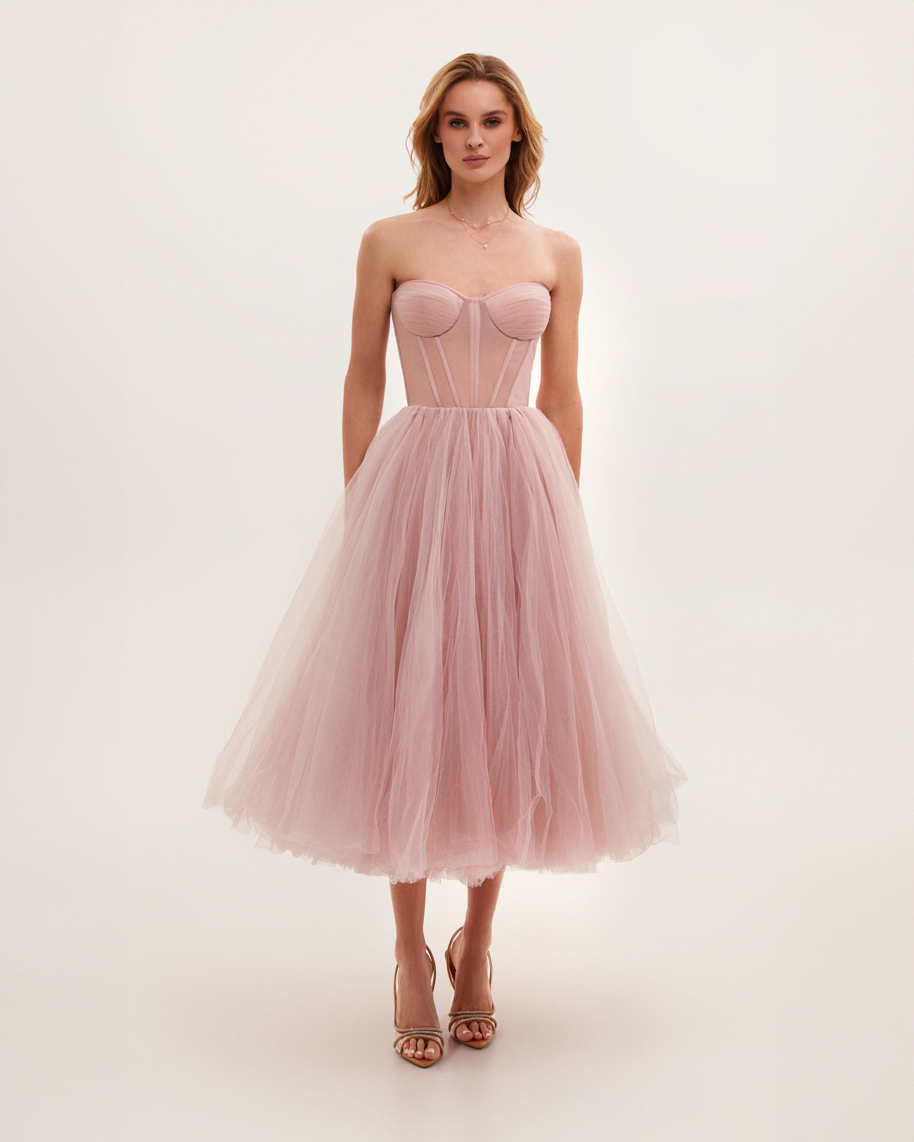 Shop Milla Misty Rose Strapless Puffy Midi Tulle Dress In Pink