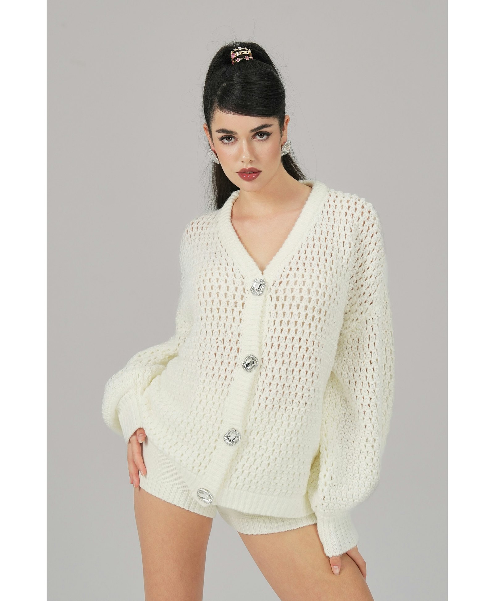 Alexis Cardigan + Scarf Set (White) made by Nana Jacqueline