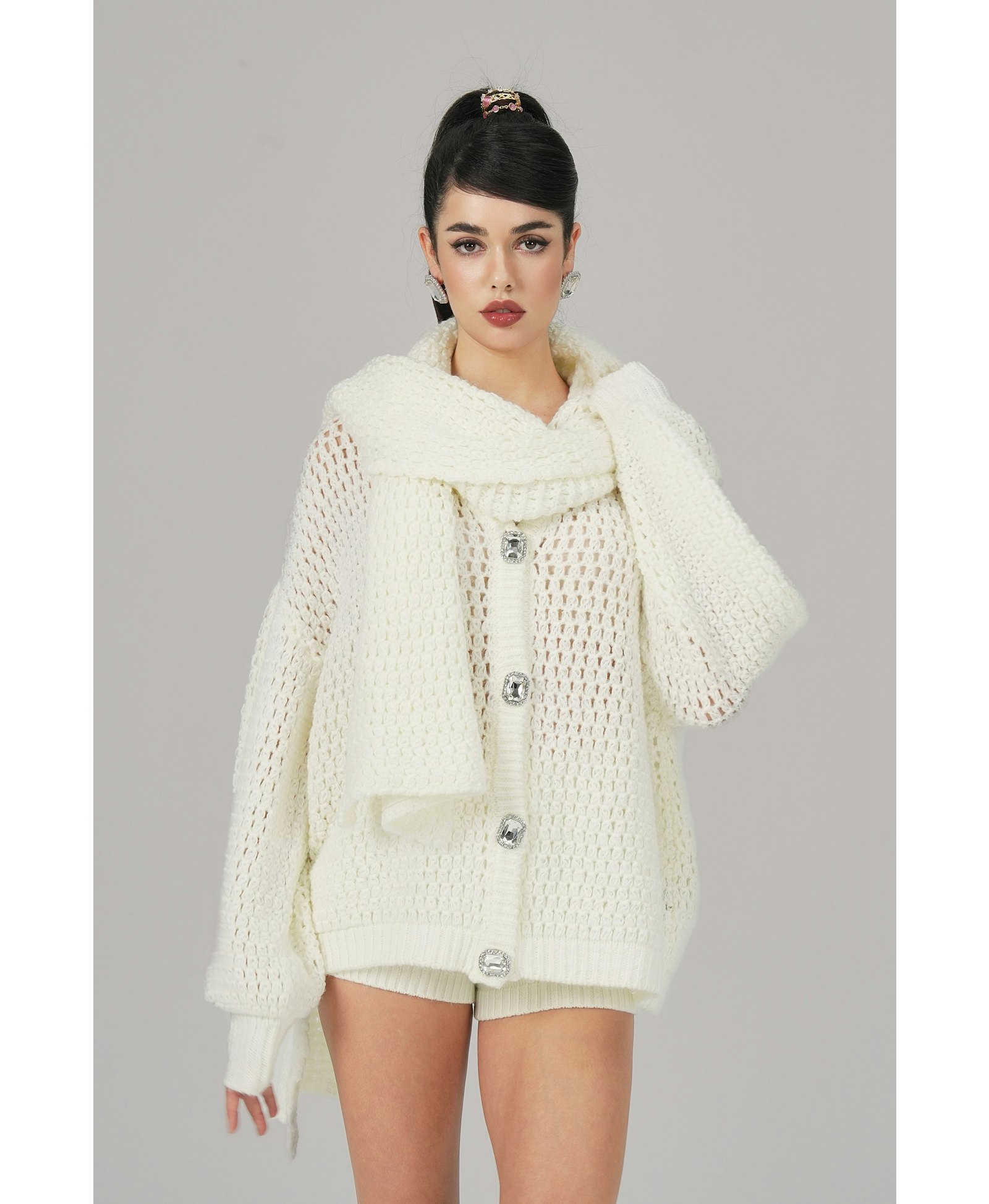 Alexis Cardigan + Scarf Set (White) made by Nana Jacqueline