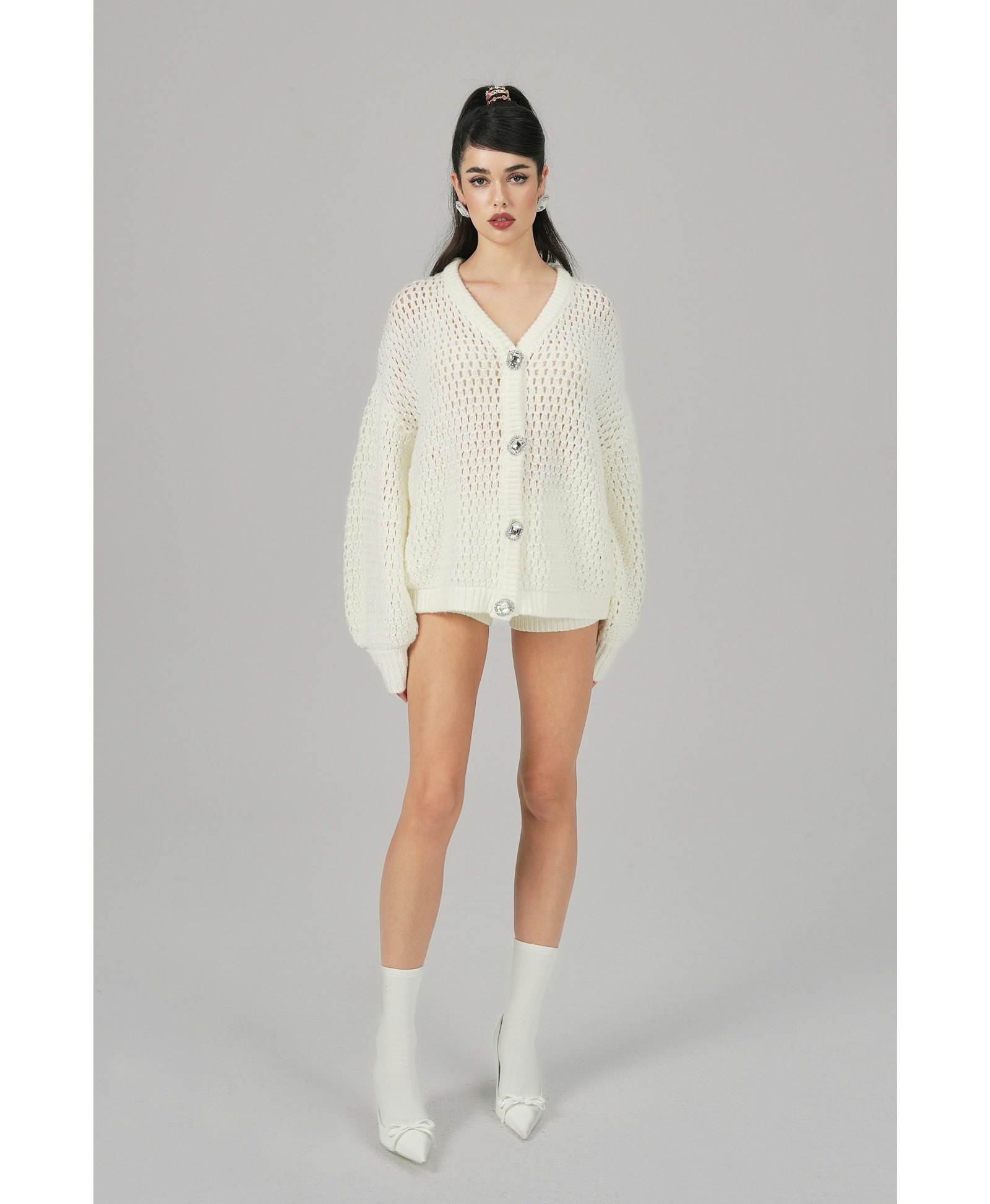 Alexis Cardigan + Scarf Set (White) made by Nana Jacqueline