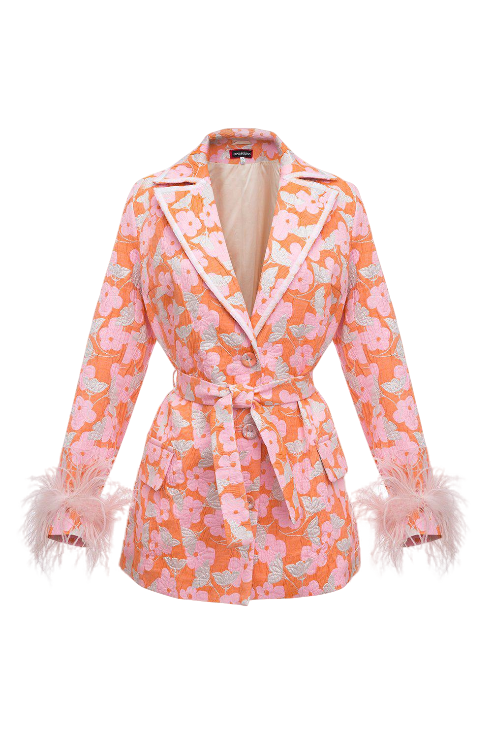 Shop Andreeva Pink Jacqueline Jacket  №21 With Detachable  Feather Cuffs