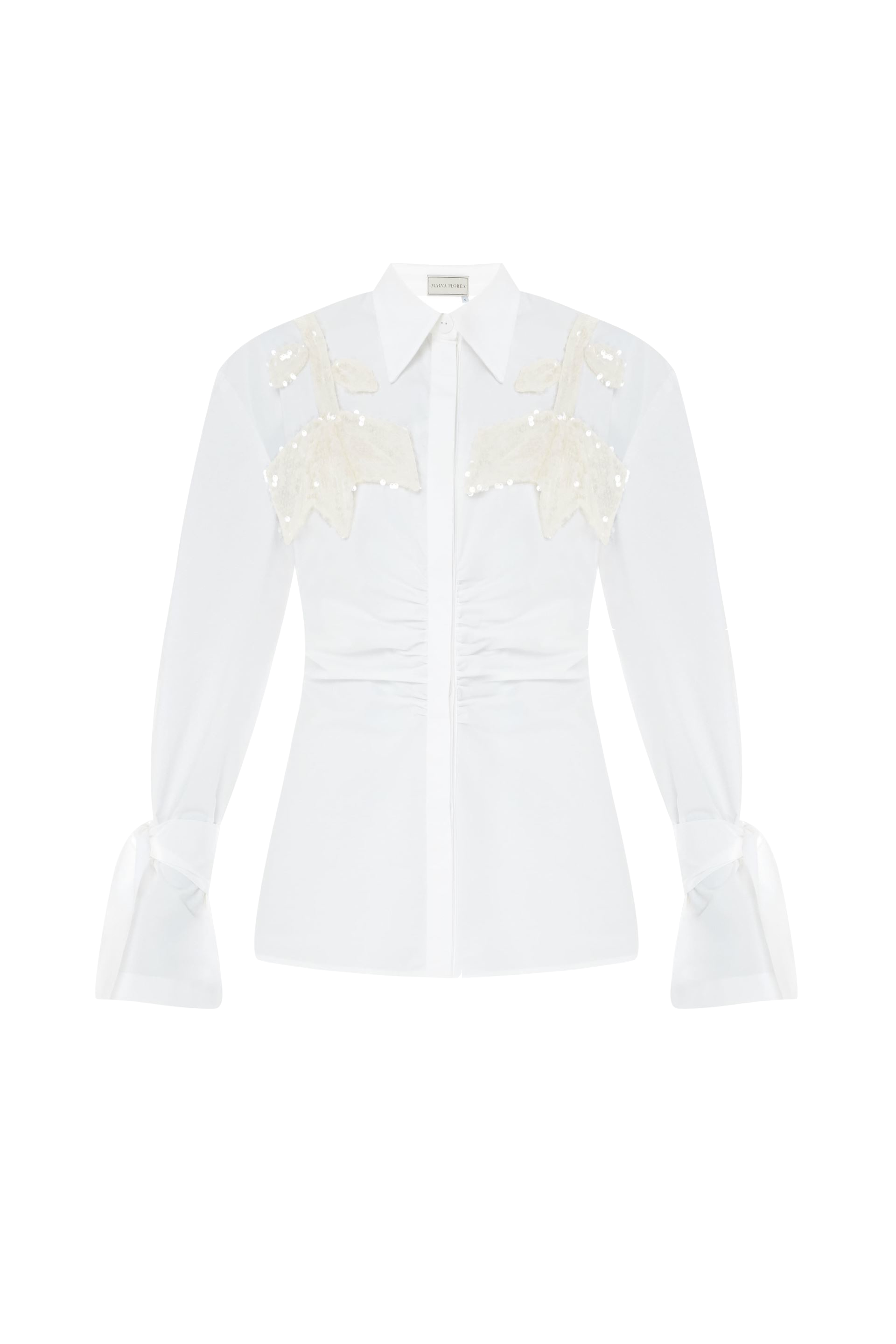 Shop Malva Florea Shirt With Drapery In White