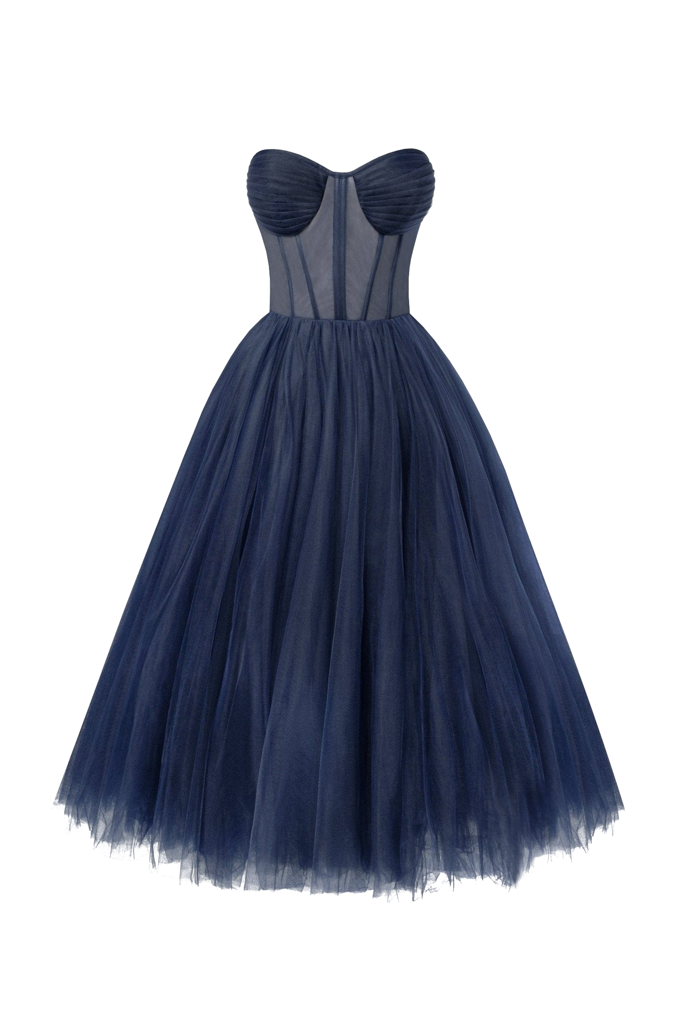Shop Milla Navy Strapless Puffy Midi Tulle Dress In Blue