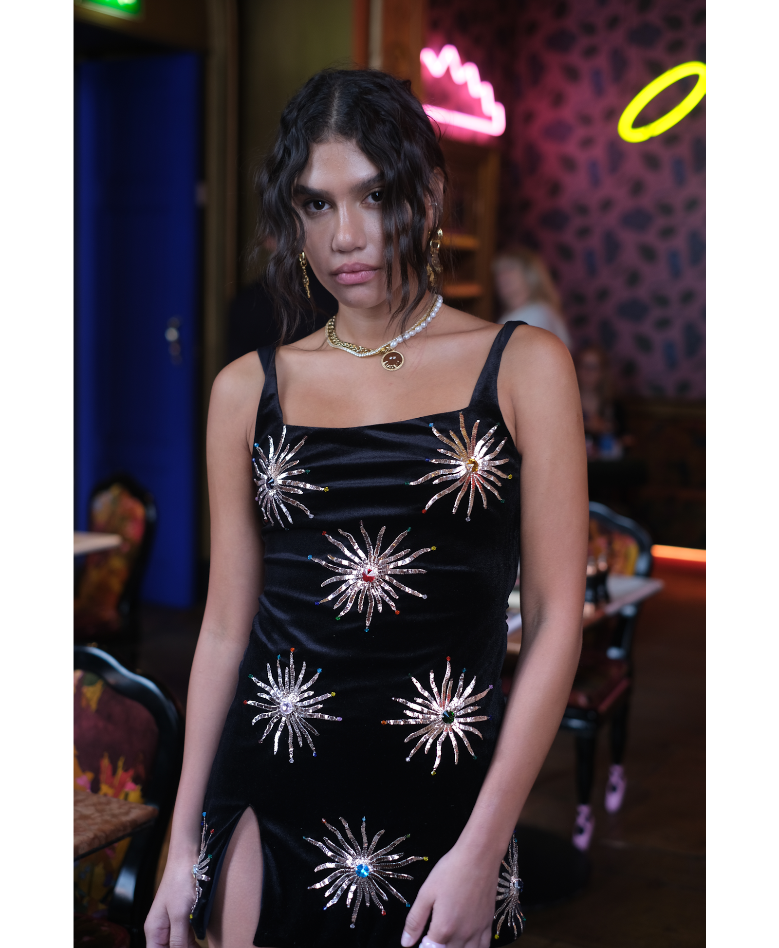 Callie Luxury Embellished Black Party Dress in Black made by Oceanus Swimwear