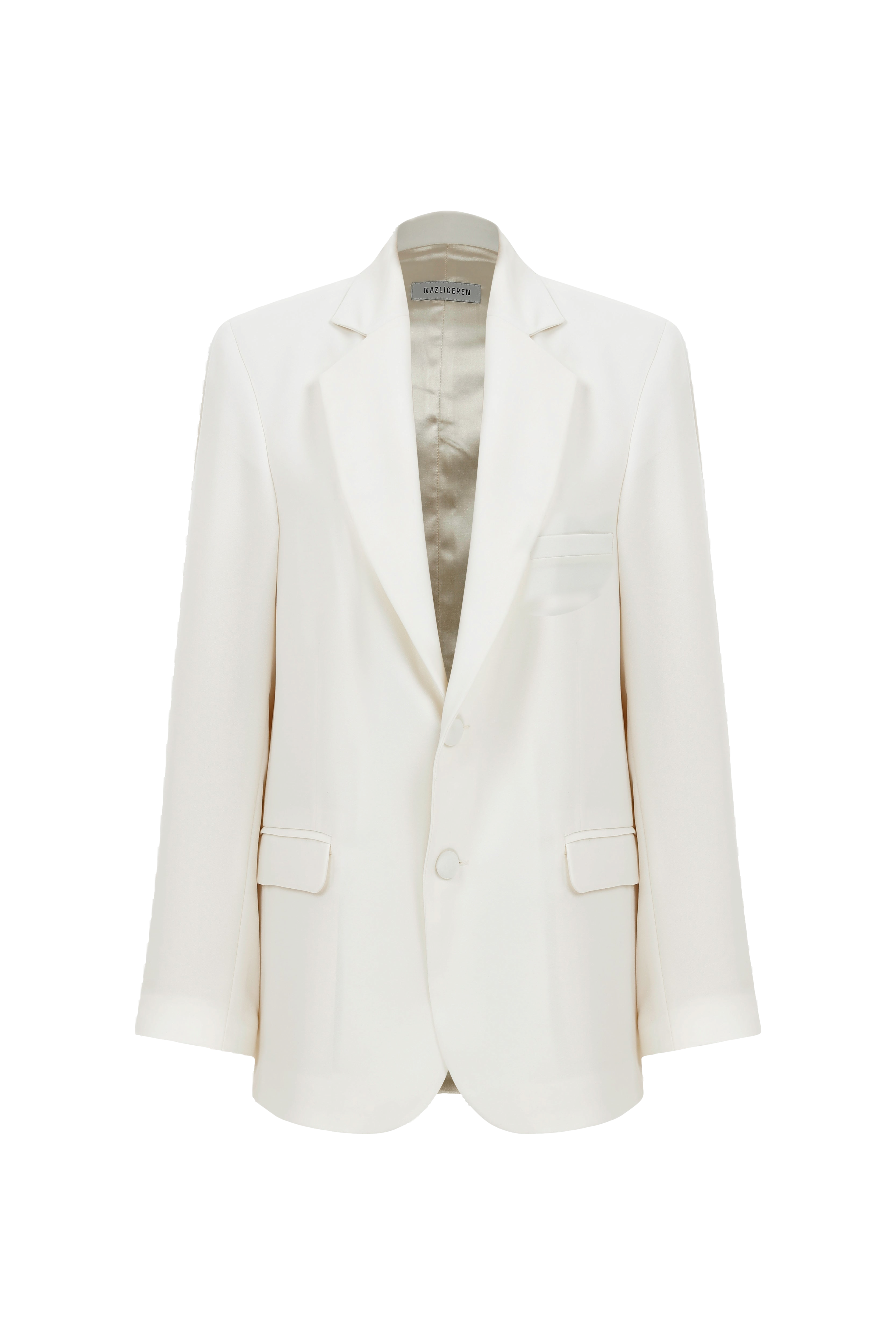Nazli Ceren Boxy Crepe Blazer In Blanche In White