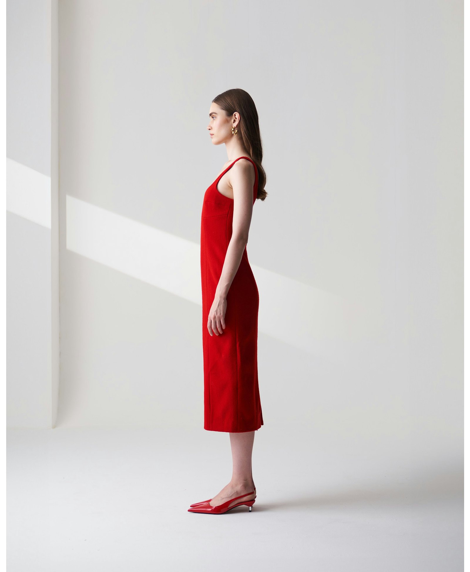 Wool Blend Midi Dress In Red made by Szabo Sihag