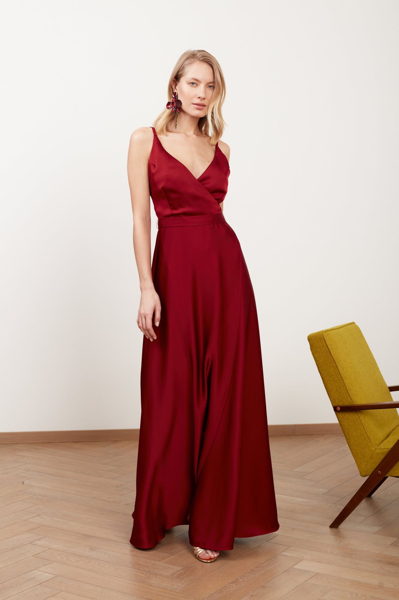 Shop Undress Freya Burgundy Red Satin Maxi Wedding Guest Dress