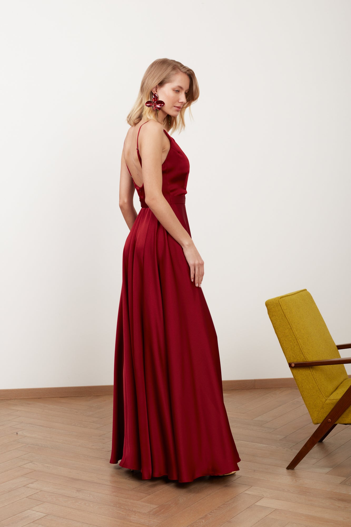 Shop Undress Freya Burgundy Red Satin Maxi Wedding Guest Dress