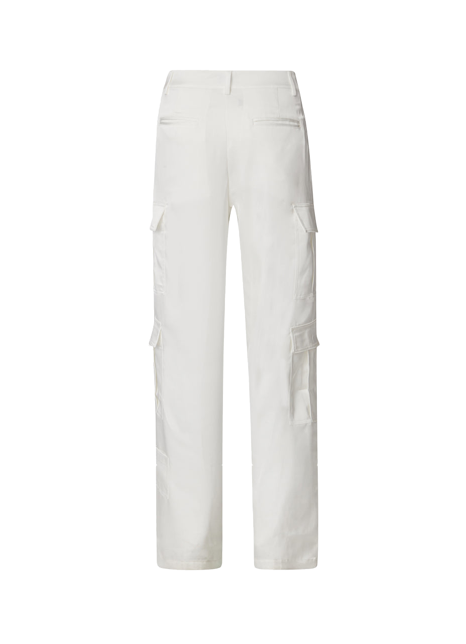Shop Cloeys Satin Cargo Pants White