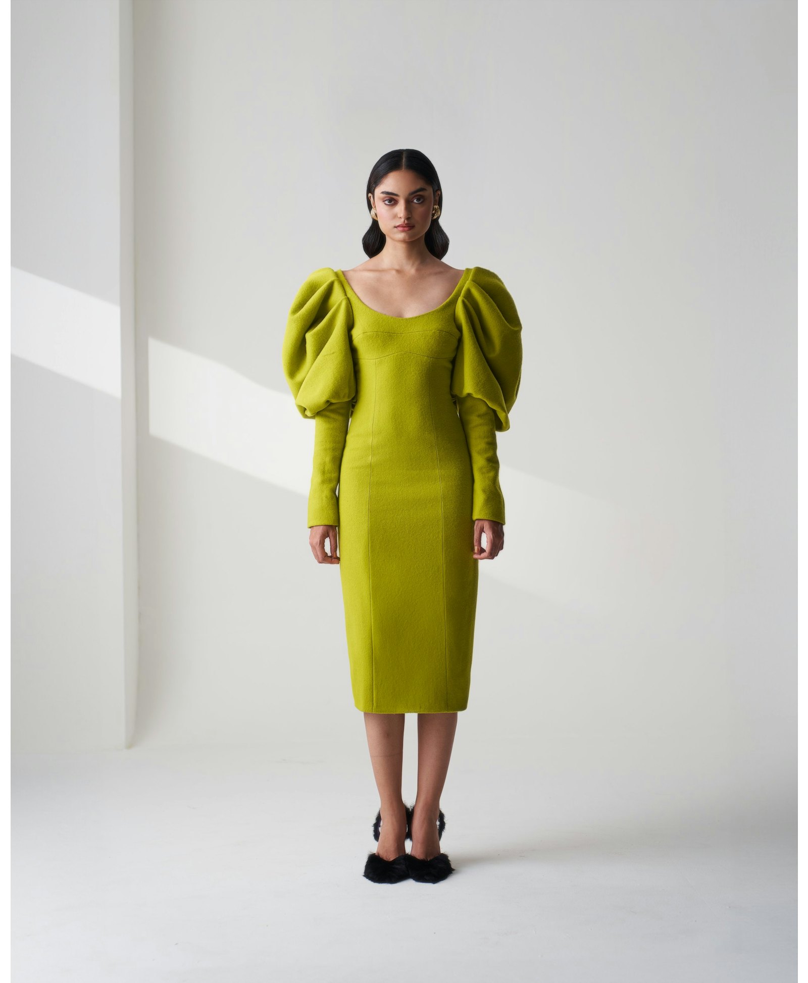 Wool Blend Puff Sleeve Dress made by Szabo Sihag