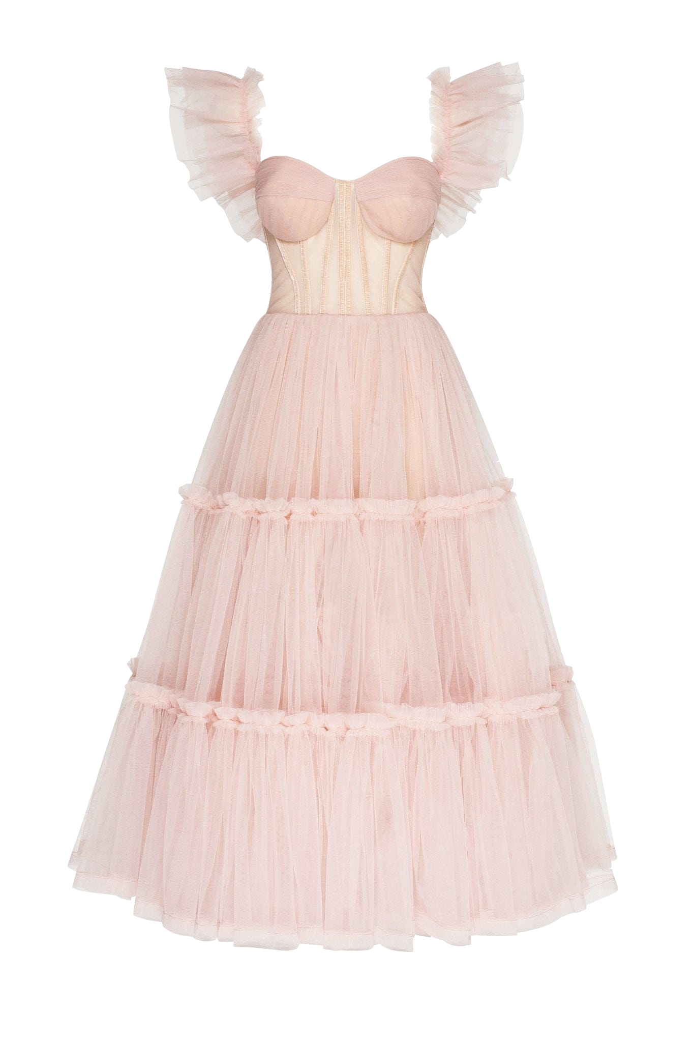Shop Milla Misty Rose Ruffled Tulle Midi Dress In Pink