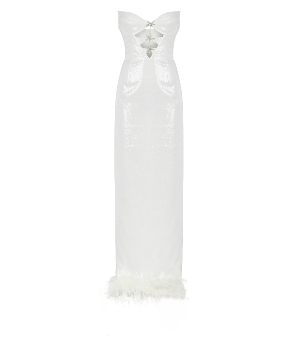 Sudietuz Sequined White Gown