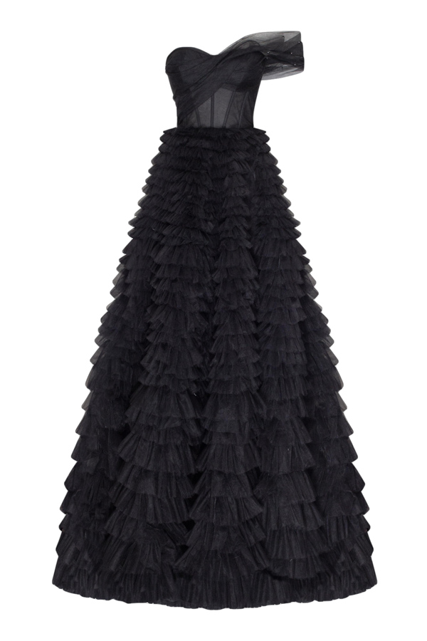 Millà Timeless One-shoulder Frill-layered Ball Gown In Black