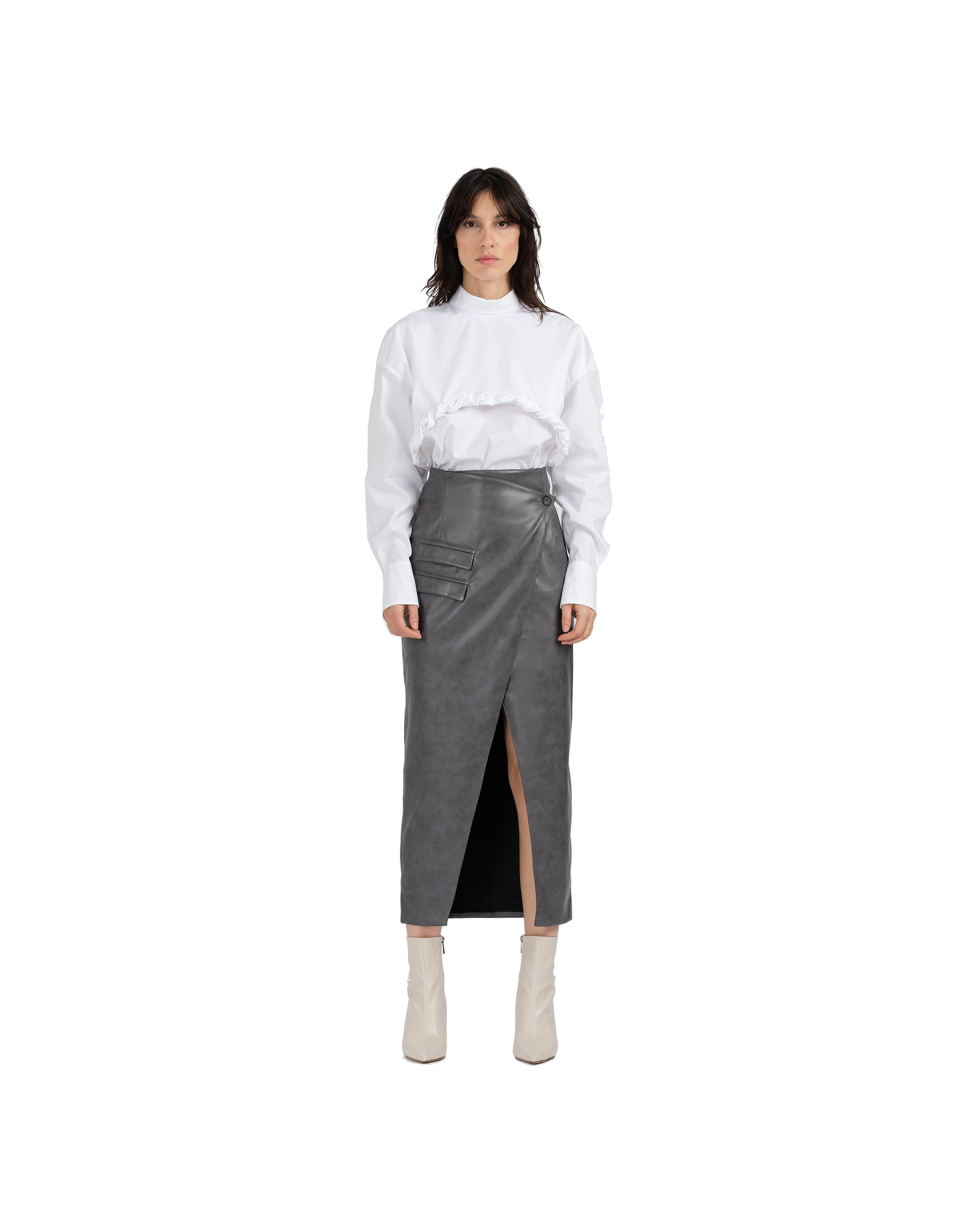 Shop Divalo Zied Grey Vegan Leather Wrap Skirt