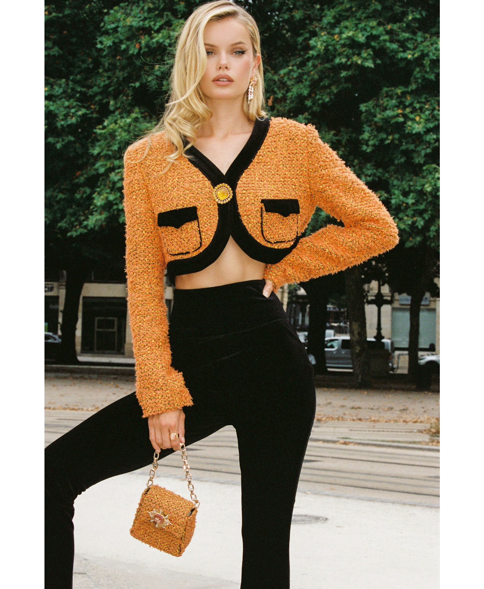 Miranda Crop Jacket (Yellow) in Orange made by Nana Jacqueline