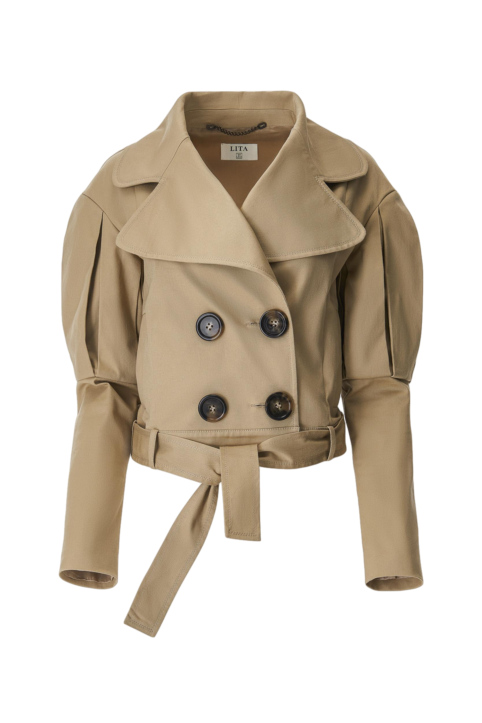 Lita Couture Statement Jacket With Oversized Lapels In  Beige