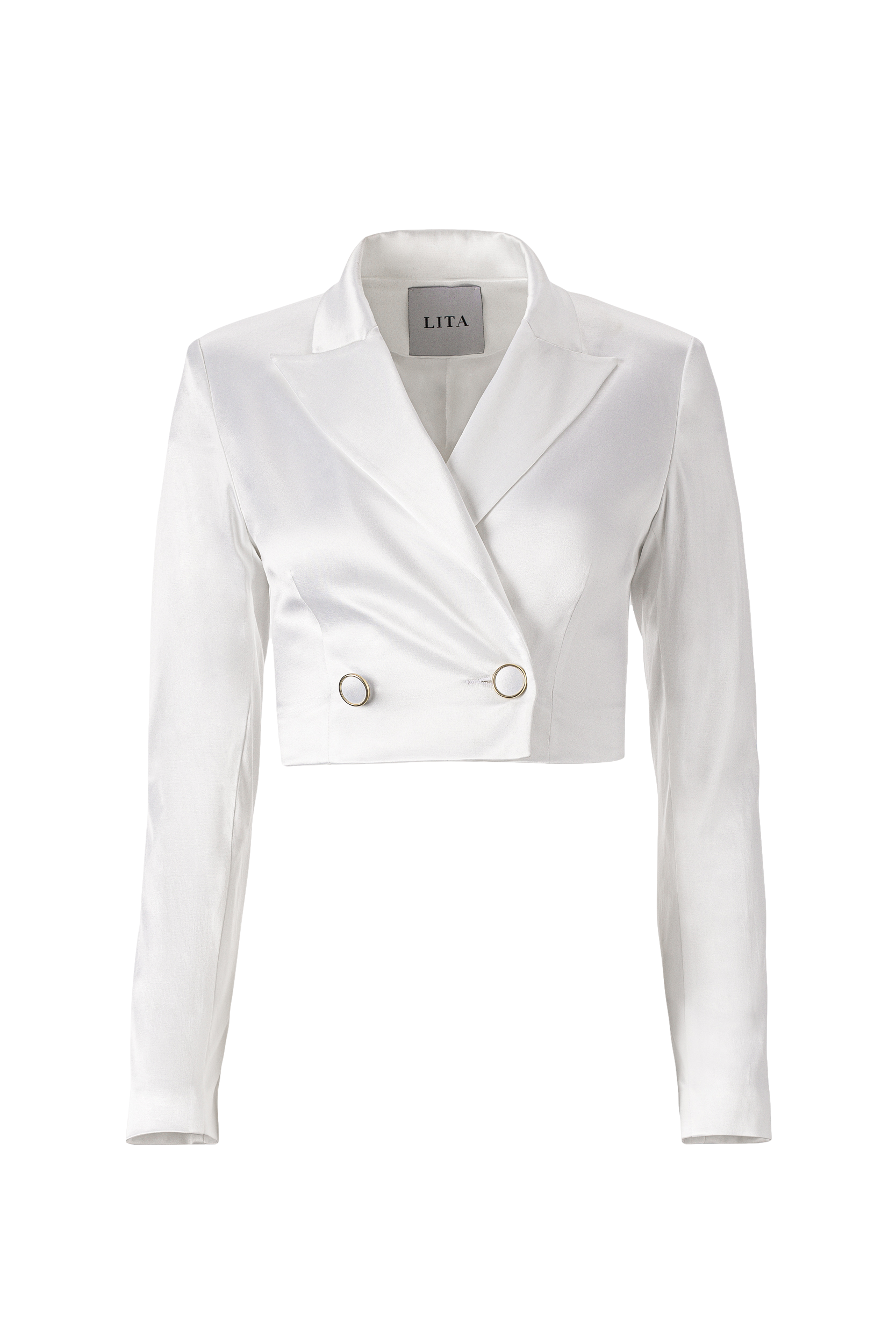 Lita Couture Cropped Satin Blazer In White