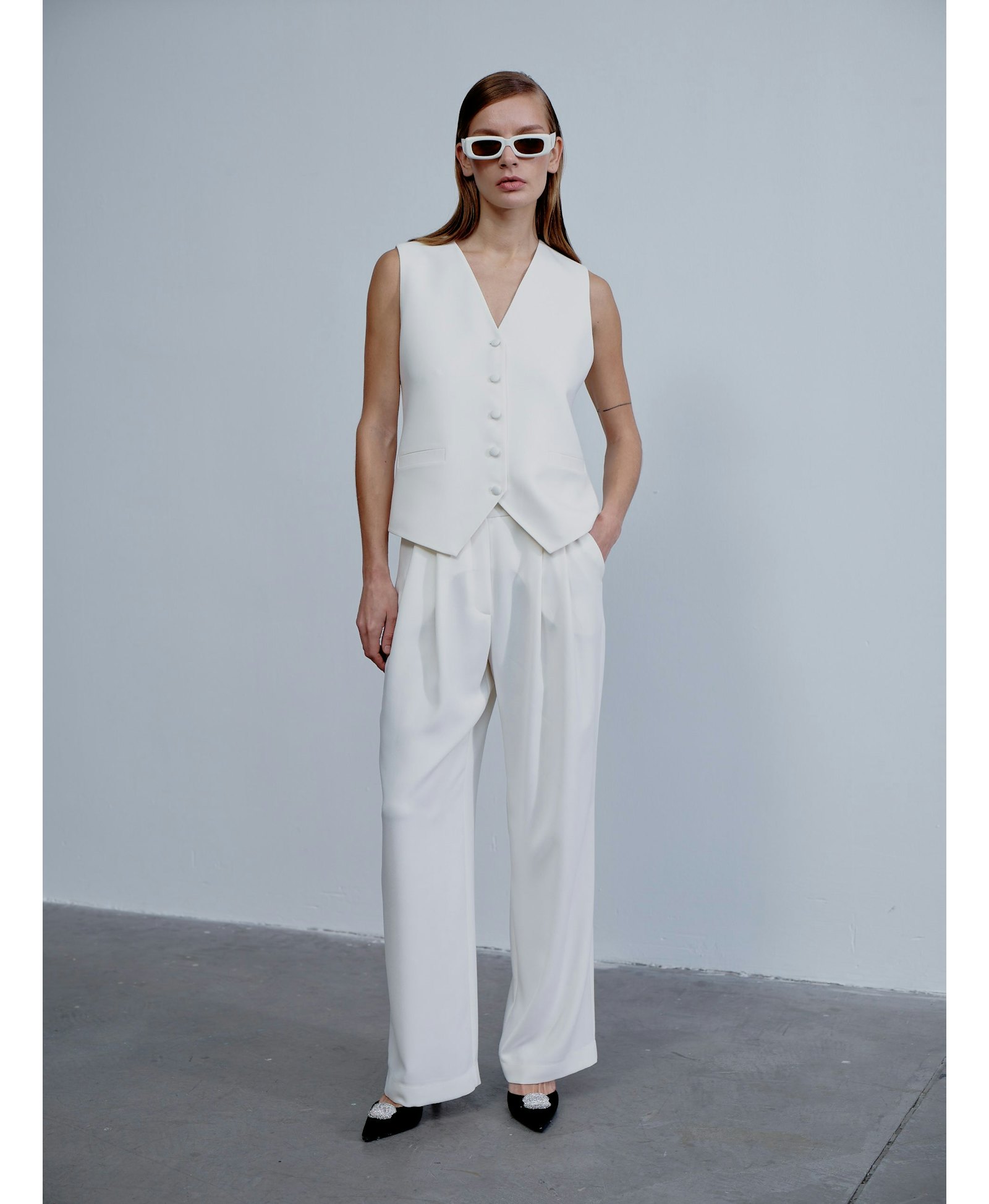 Bea Crepe Vest in Blanche in White made by Nazli Ceren