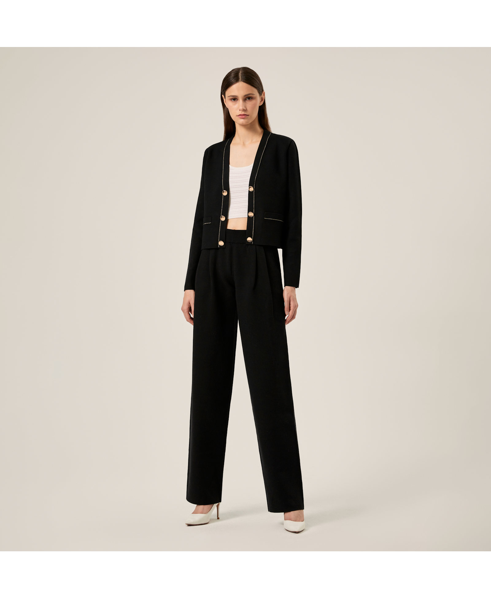 WIDE-LEG SUIT PANTS in Black made by CRUSH Collection