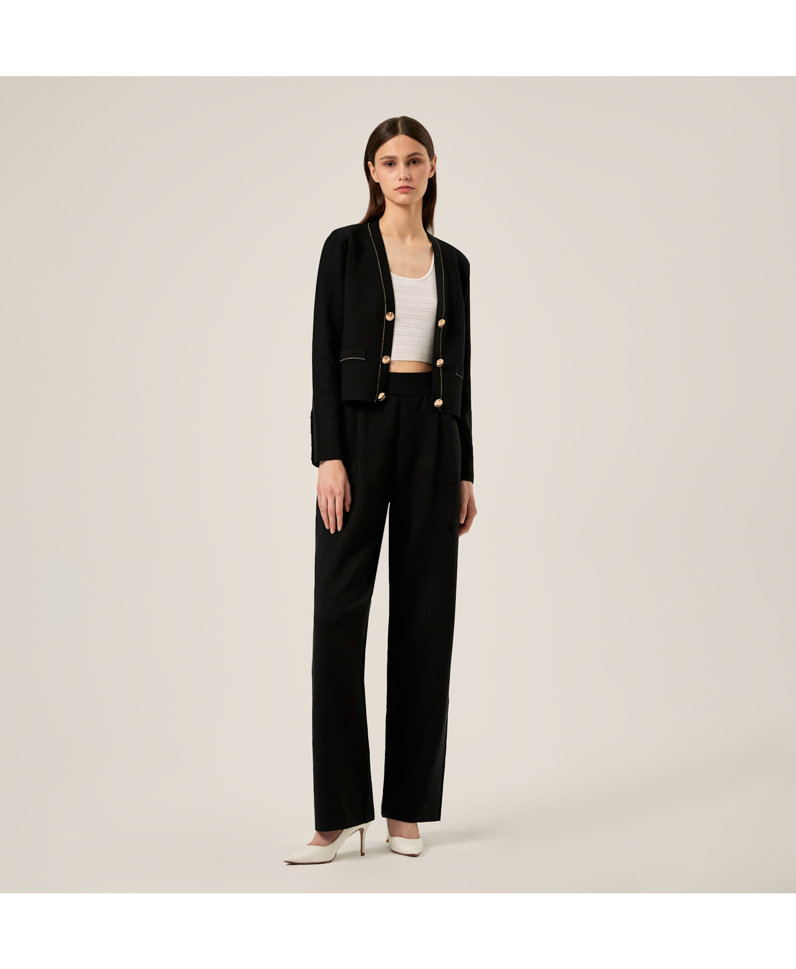 WIDE-LEG SUIT PANTS in Black made by CRUSH Collection