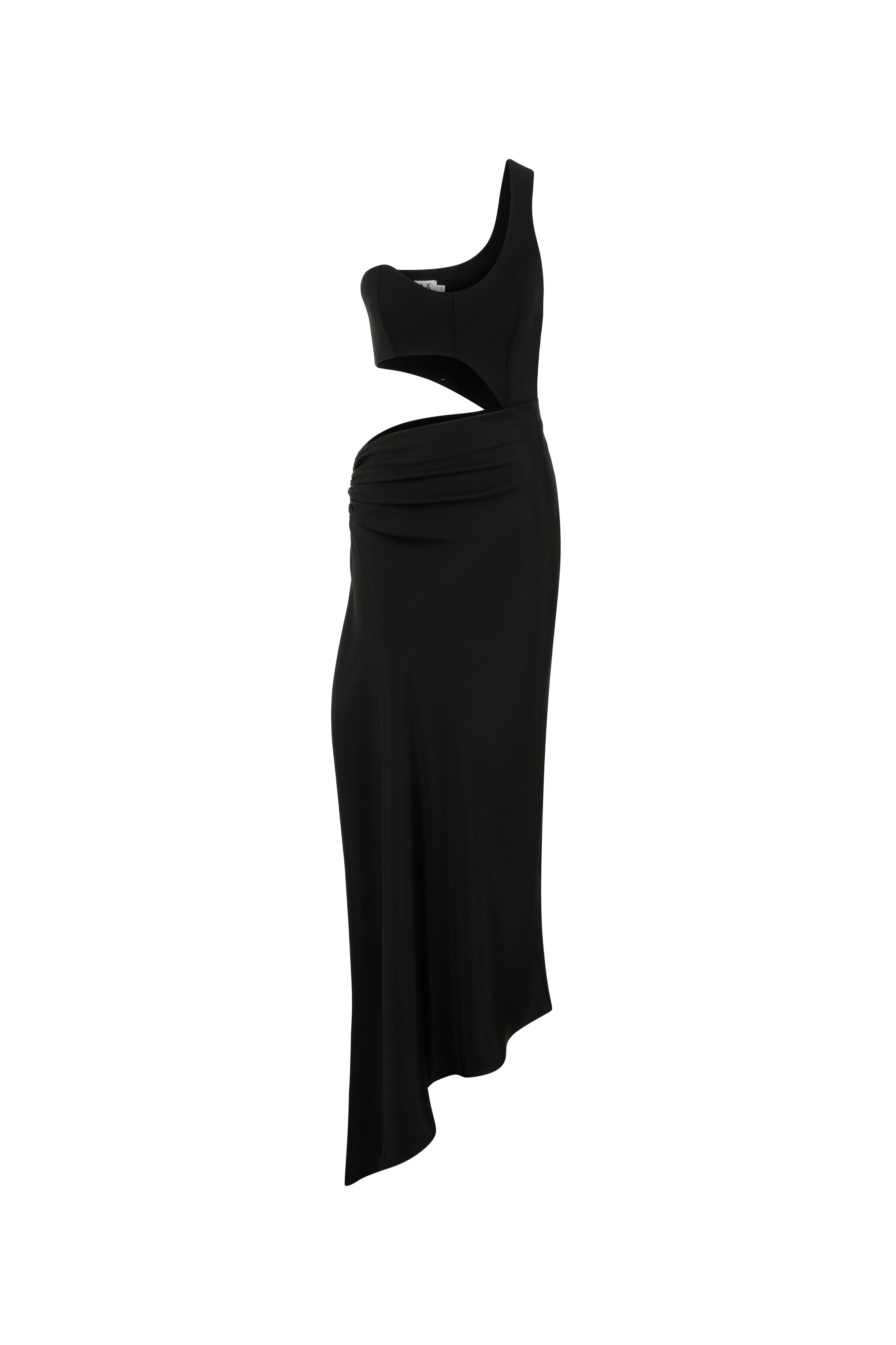 Ila Helen Corsetry Inspired One Shoulder Midi Dress In Black