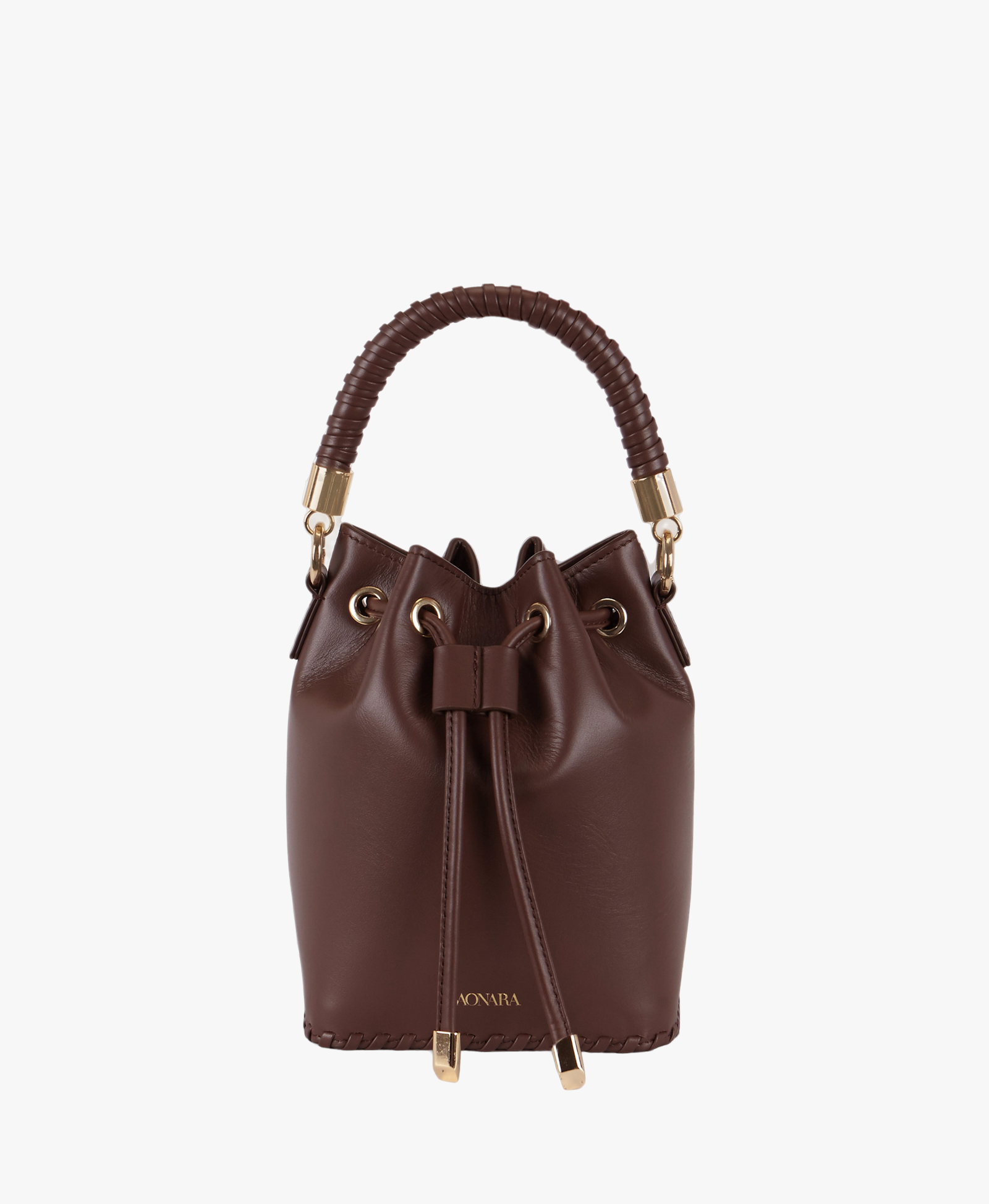 SAONARA MINI CHOCOLATE LEATHER BUCKET made by Saonara