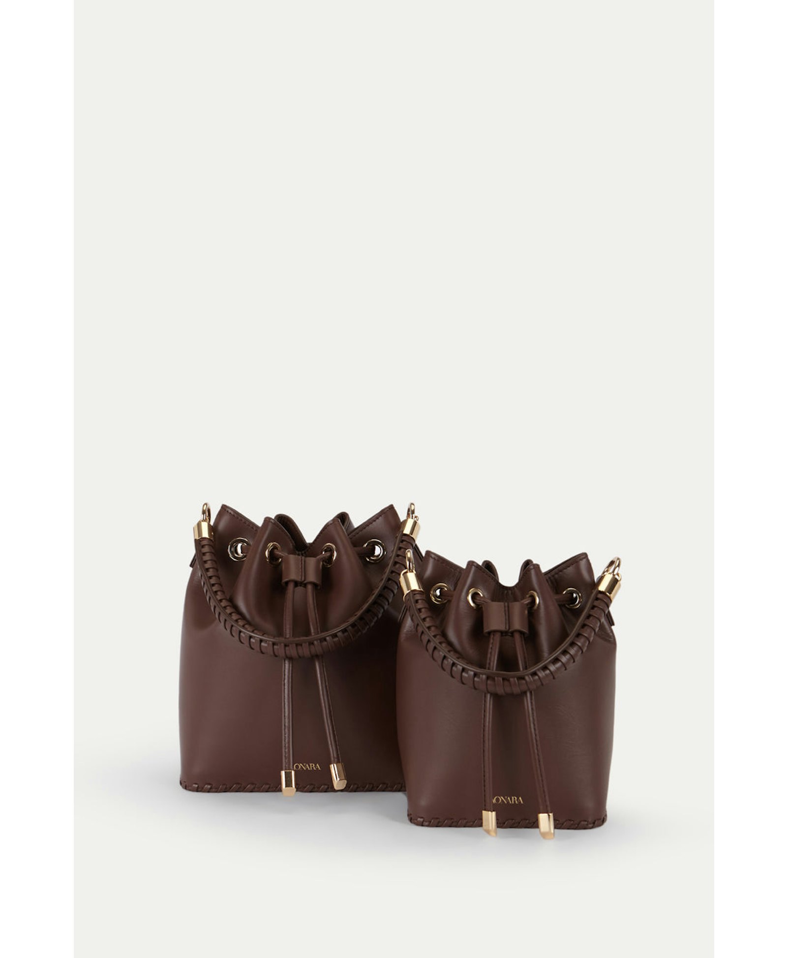 SAONARA MINI CHOCOLATE LEATHER BUCKET made by Saonara