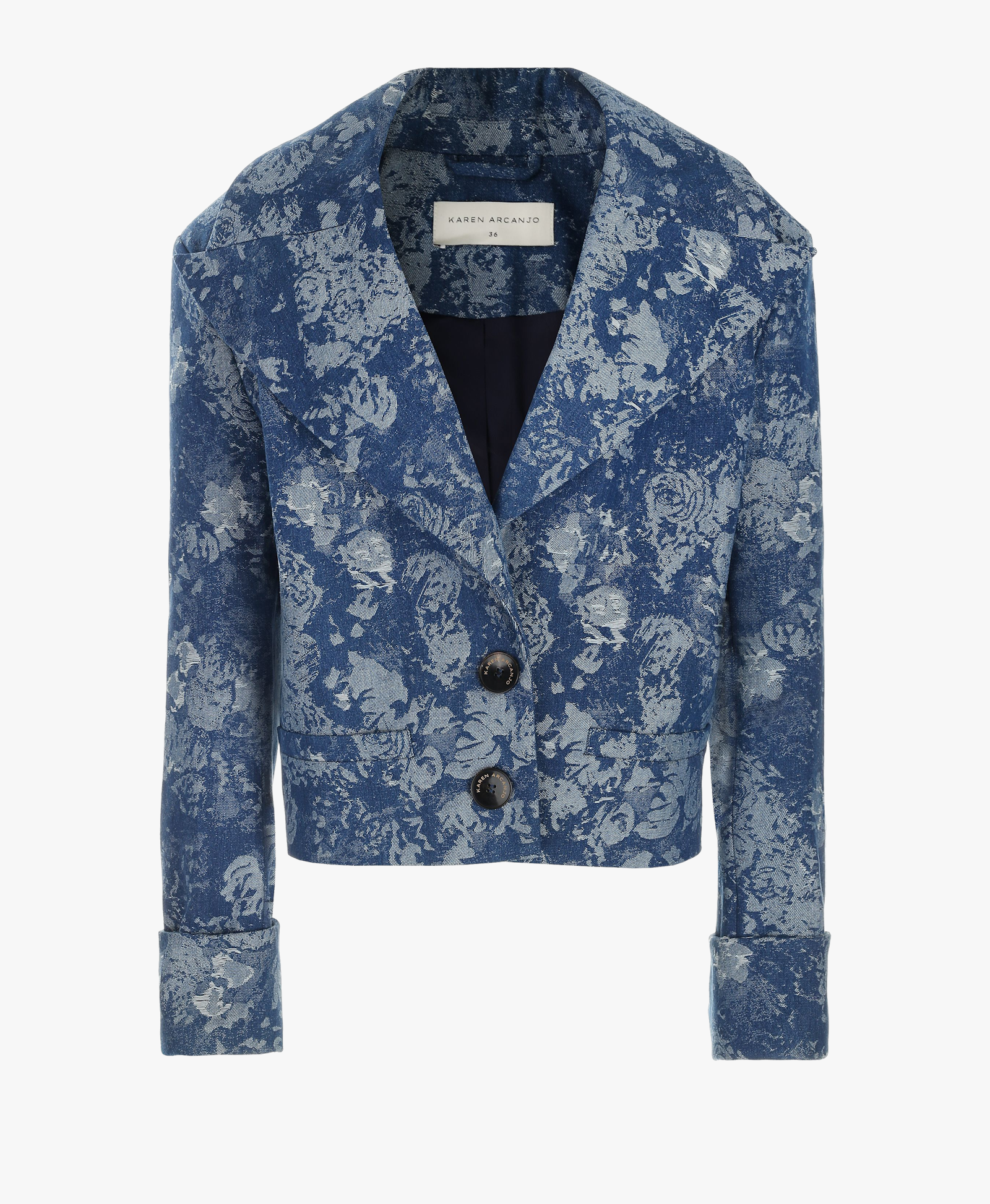 Navy denim jacket made by Karen Arcanjo